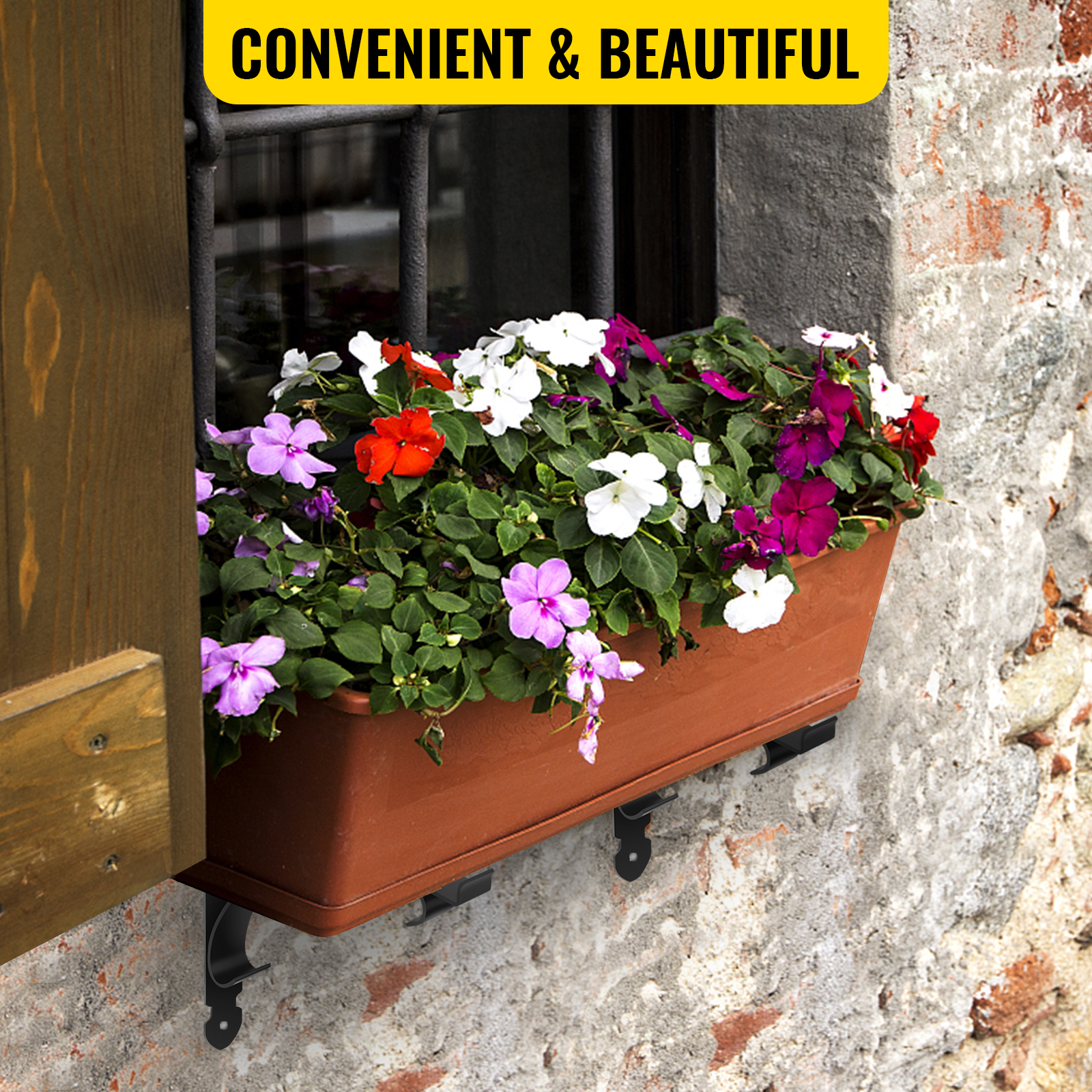 VEVOR Window Box Brackets 88lbs Planter Box Brackets 24 x 10.5 x 10 in