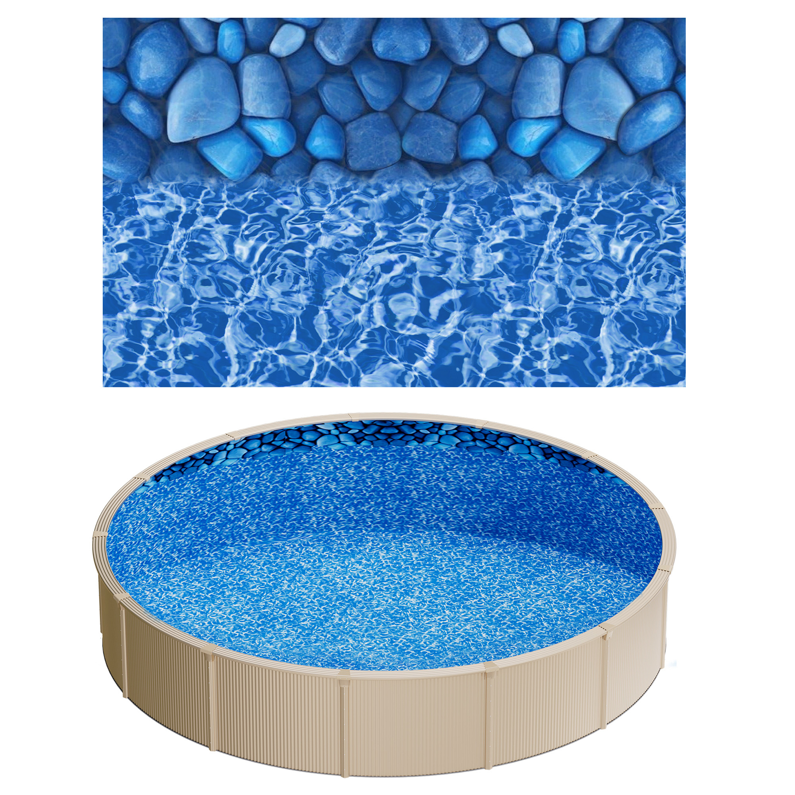 Uimoso 24ft 27ft Round Pool Liner UniBead 52″ Wall Vinyl Boulder Swirl Design