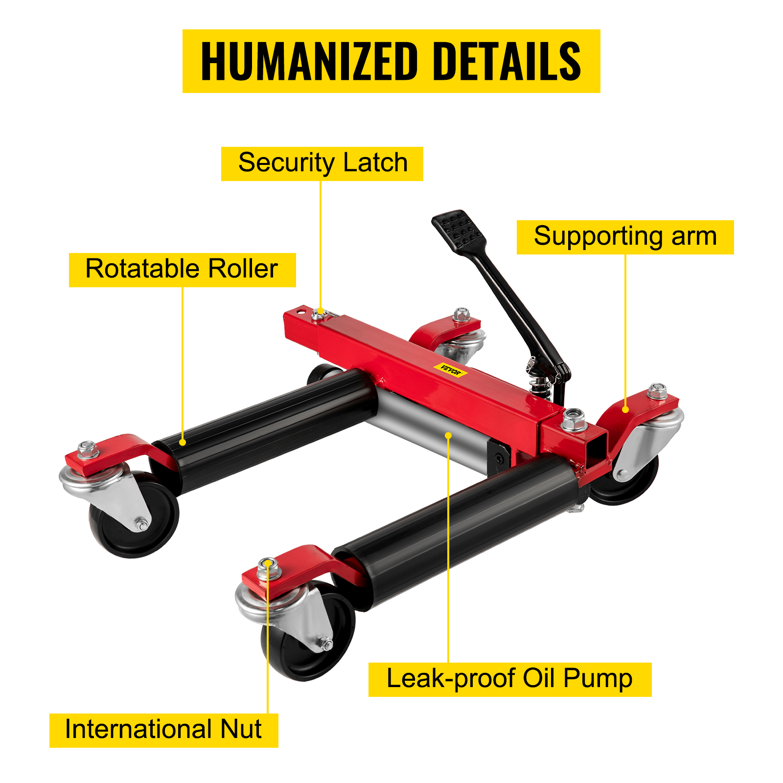 Tyre Width 12inches, 4 double-bearing universal casters Car Skate Vehicle Positioning Jack Foot Pump Hydraulic Tyre Lift Roller Dolly Hoist VEVOR Hydraulic Wheel Dolly 1500 lbs / 680 kg*2 pcs Car 