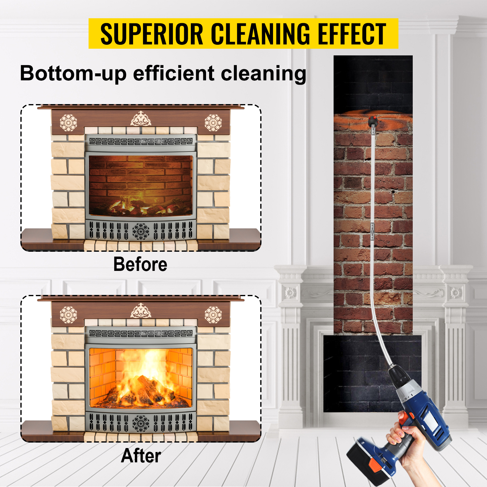 Chimney Liner Brush with Flue Cleaning Rods | Poly Chimney Brush Kit