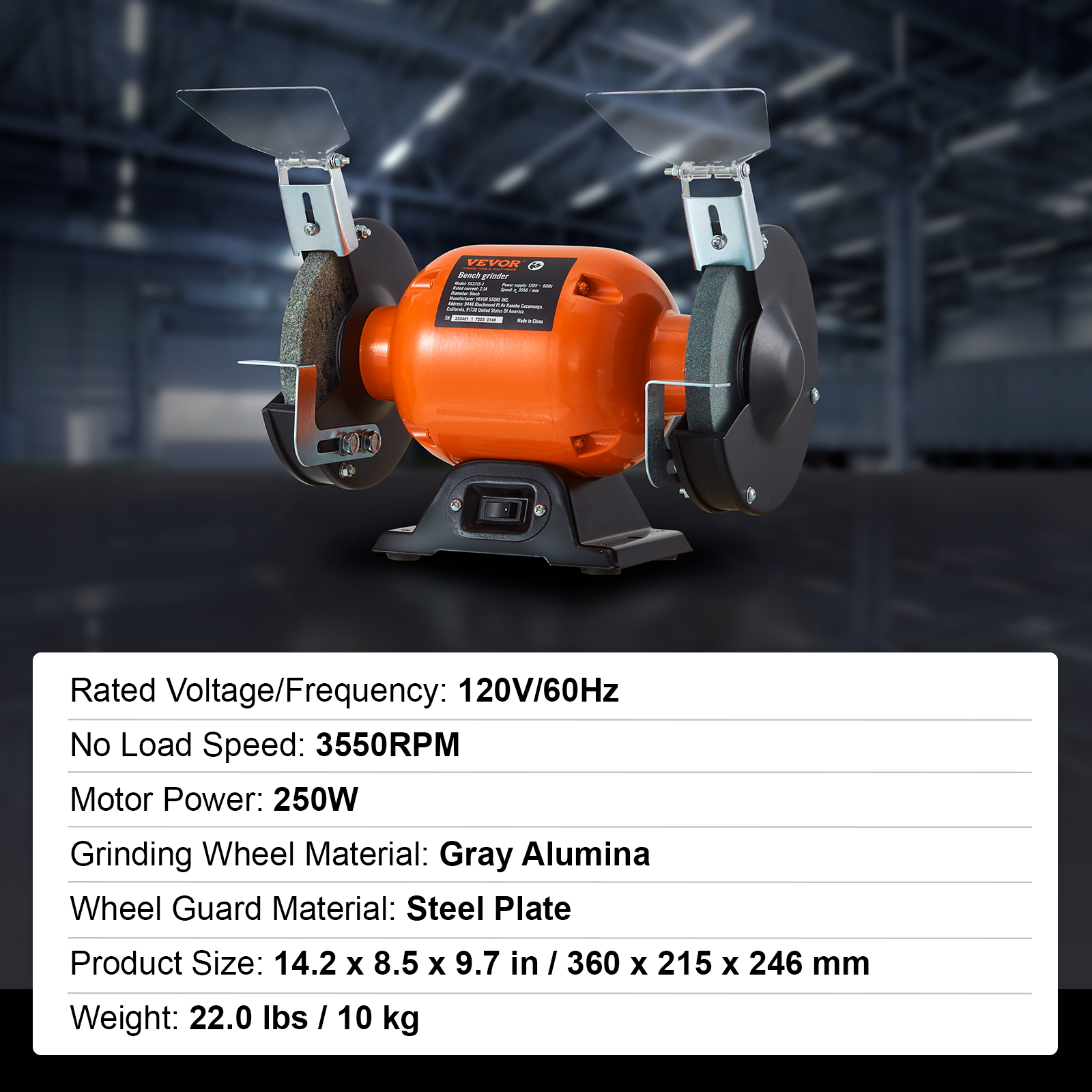 VEVOR 6-Inch Single Speed Bench Grinder 2.1 A 3550RPM 36/80-Grit Grinding Wheels
