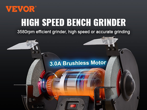 VEVOR 6 Inch Bench Grinder with 2.1A Brushless Motor Single Speed Table Grinder  Knife Sharpener