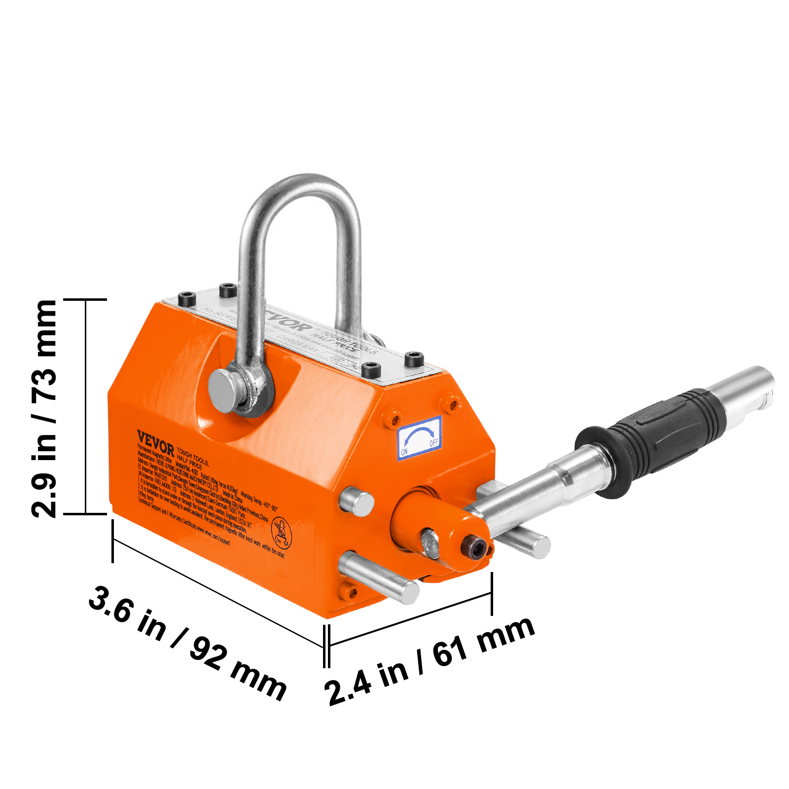 VEVOR Magnetic Lifter, 220 lbs/100 kg Pulling Capacity, 2.5 Safety ...