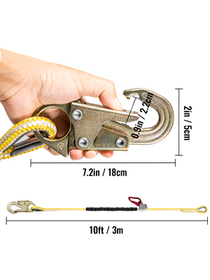 VEVOR Positioning Lanyard, 1/2 inch x 10 ft Positioning Rope, Polyester Arborist Lanyard for Tree Climber, Adjustable Work Position Lanyard for Fall protection with Rope Grab, Snap Hook, D-ring 