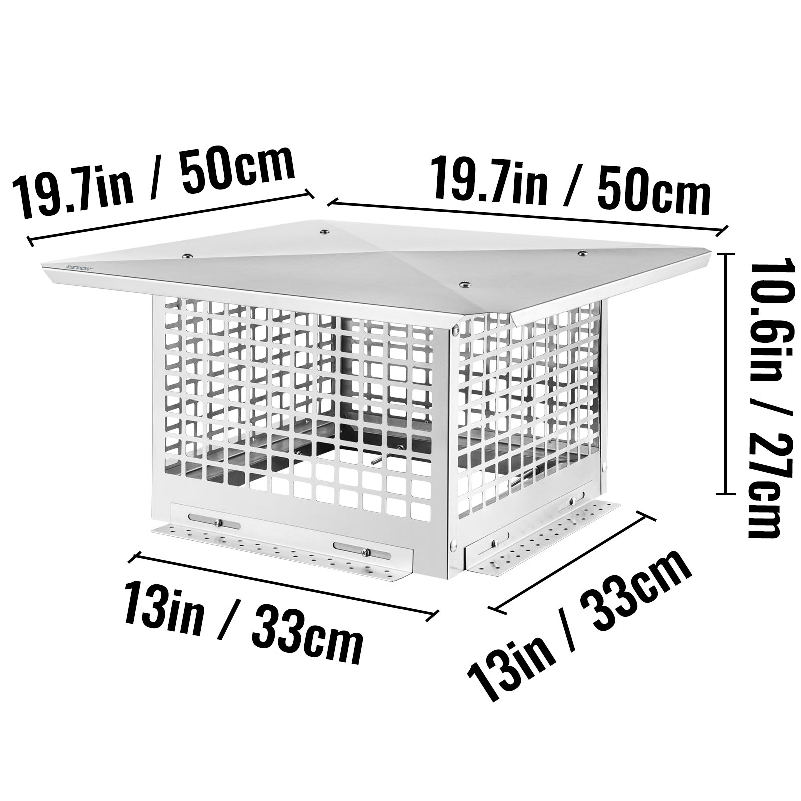 VEVOR Chimney Cap Fireplace Flue Caps 8''-17'' x 8''- 29'' 304 Stainless Steel