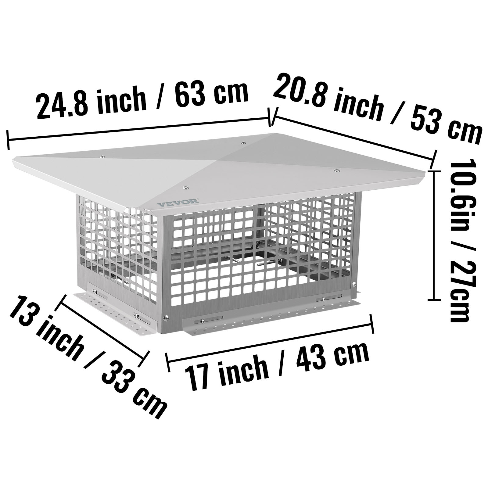 VEVOR Chimney Cap Fireplace Flue Caps 8''-17'' x 8''- 29'' 304 Stainless Steel