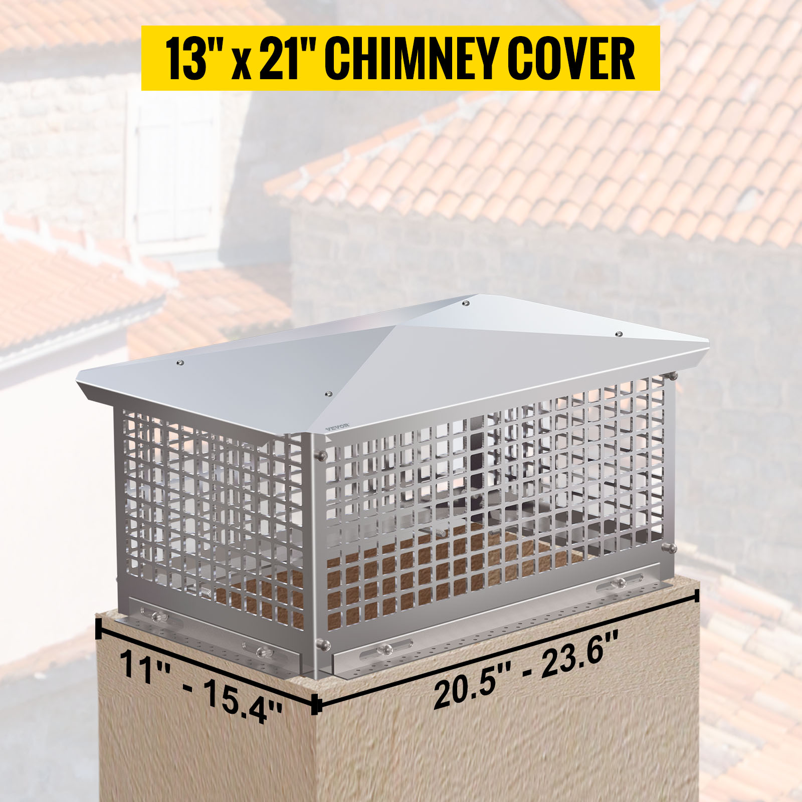 VEVOR Chimney Cap Fireplace Flue Caps 8''-17'' x 8''- 29'' 304 Stainless Steel