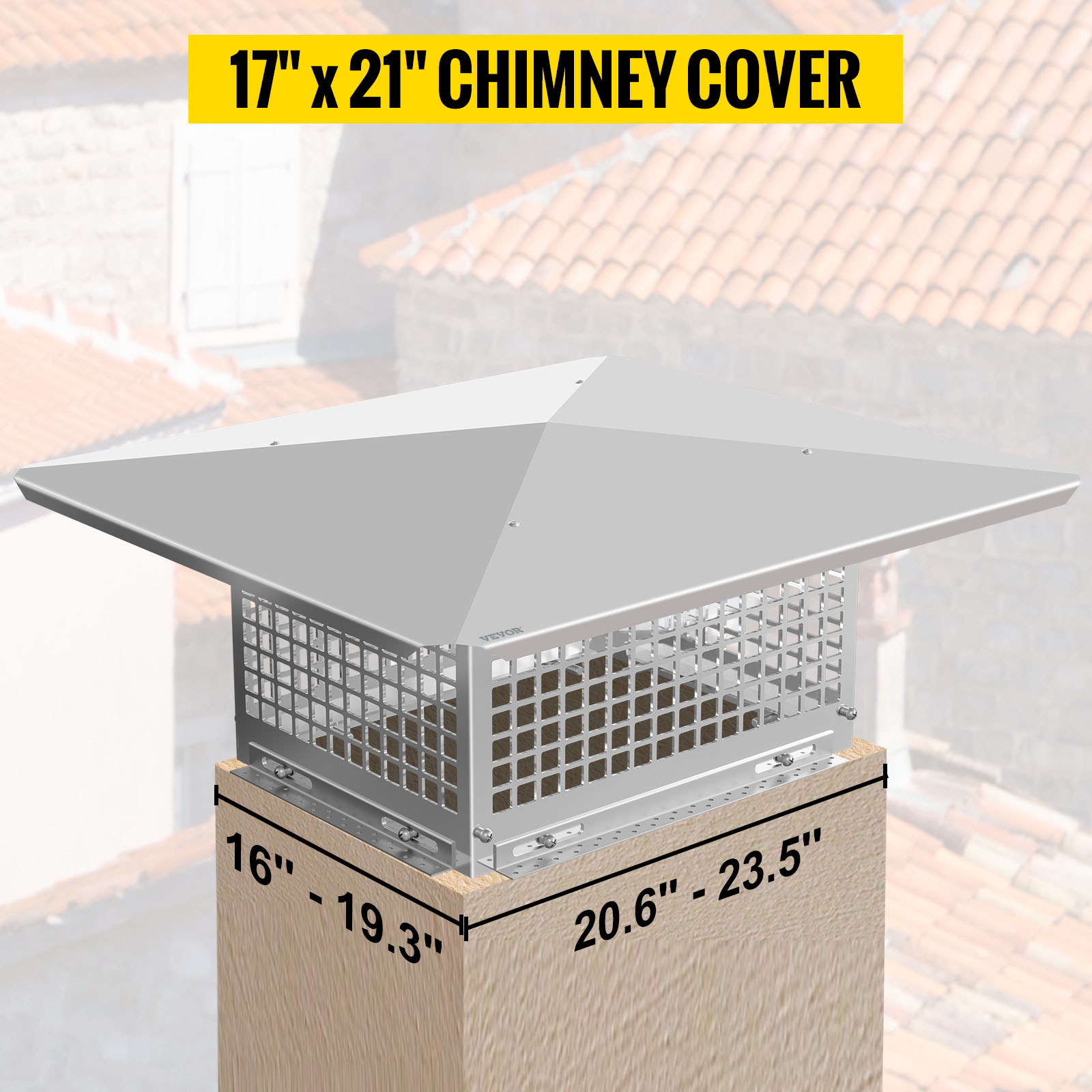 VEVOR Chimney Cap Fireplace Flue Caps 8''-17'' x 8''- 29'' 304 Stainless Steel