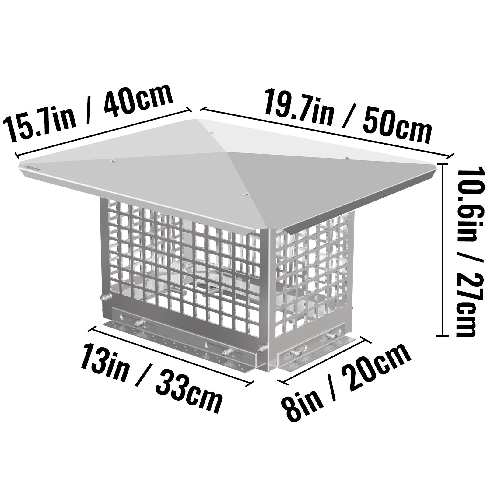 VEVOR Chimney Cap Fireplace Flue Caps 8''-17'' x 8''- 29'' 304 Stainless Steel