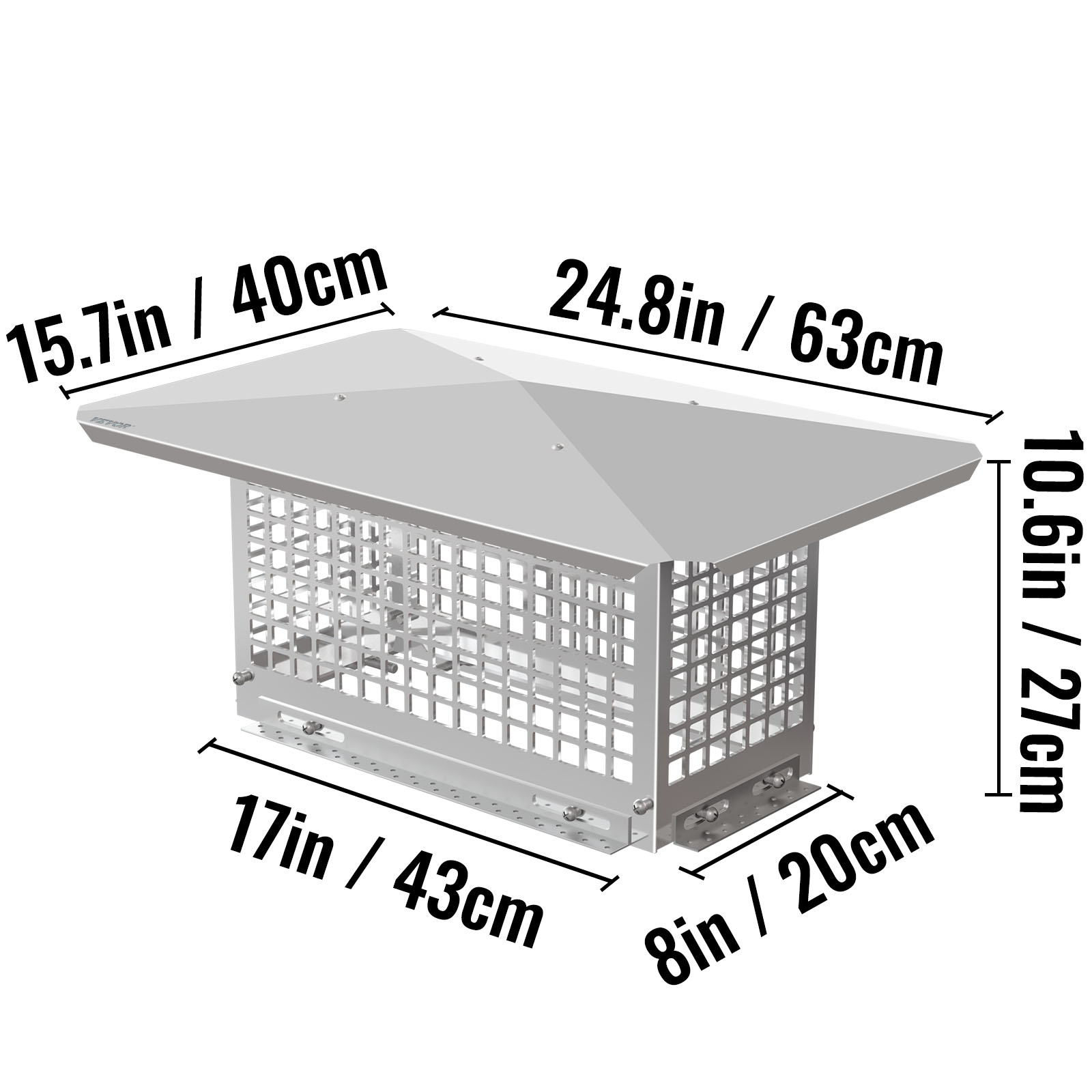 VEVOR Chimney Cap Fireplace Flue Caps 8''-17'' x 8''- 29'' 304 Stainless Steel