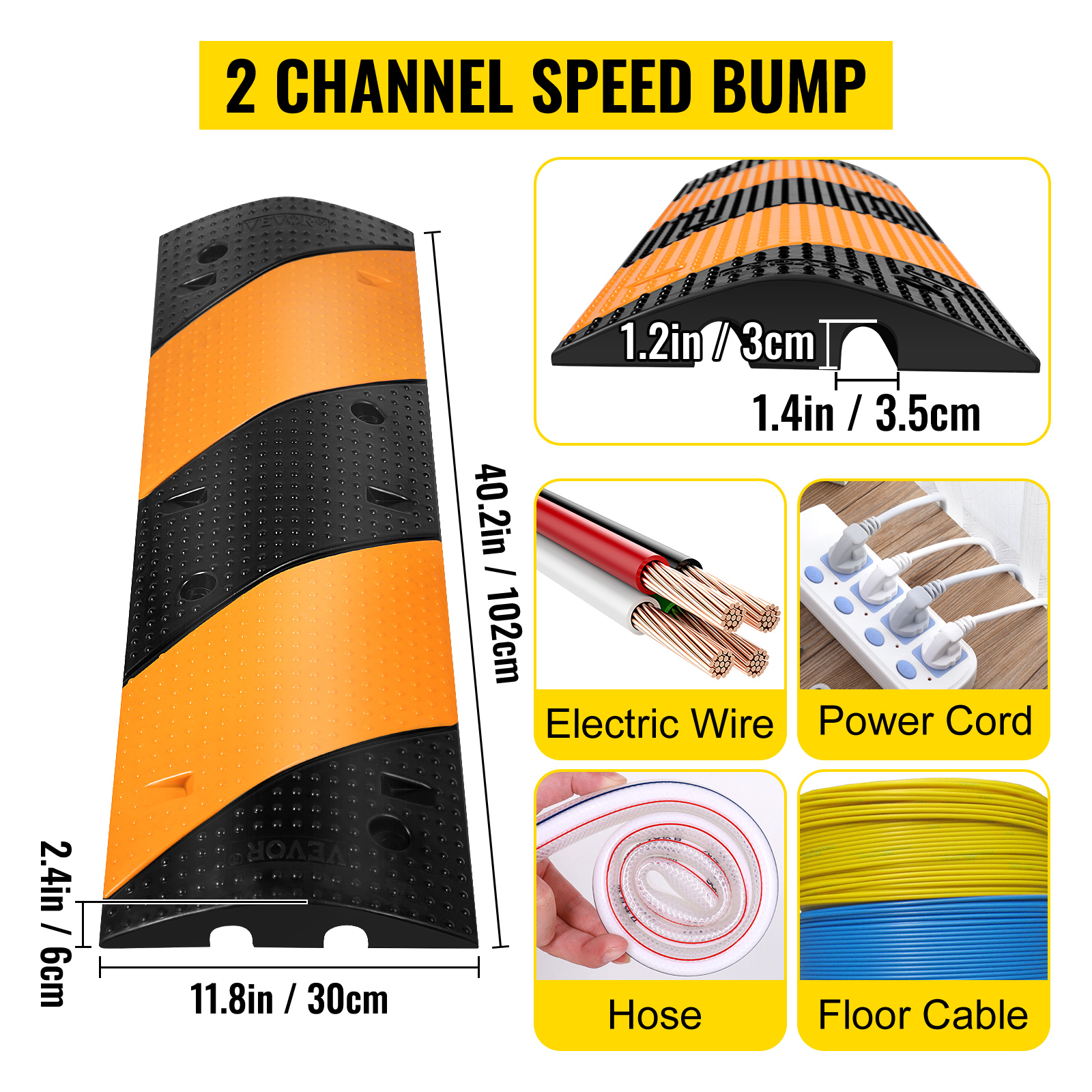 VEVOR Rubber Speed Bump, 1 Pack 2 Channel Speed Bump Hump, 72