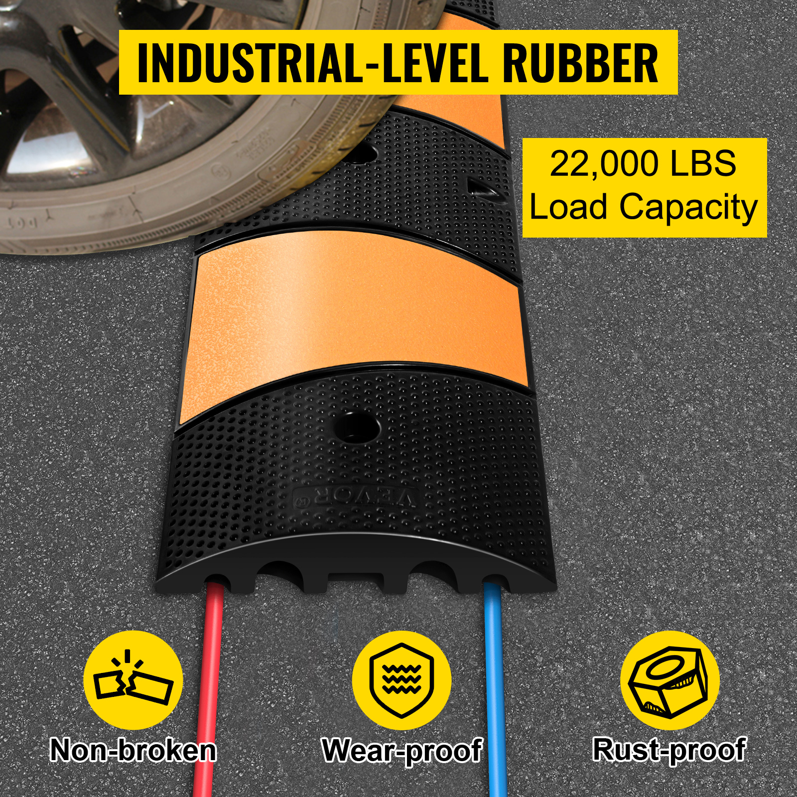 VEVOR Rubber Speed Bump, 1 Pack 2 Channel Speed Bump Hump, 72.8 Long  Modular Speed Bump Rated 22000 LBS Load Capacity, 72.8 x 12.2 x 2.2 Garage  Speed