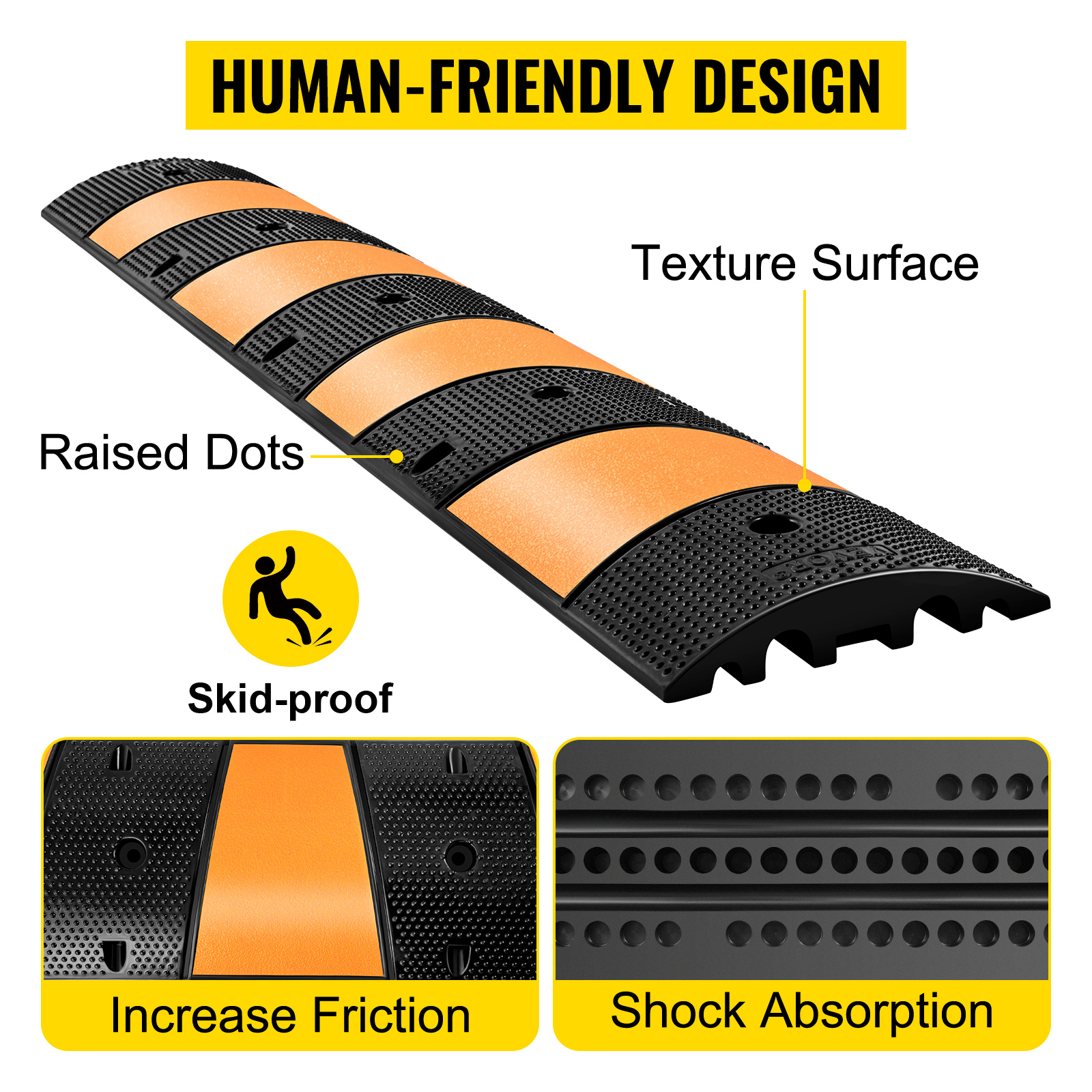 VEVOR Rubber Speed Bump, 2 Pack 2 Channel Speed Bump Hump, 42 Long Modular  Speed Bump Rated 22000 LBS Load Capacity, 40.2 x 11.8 x 2.4 inch Garage
