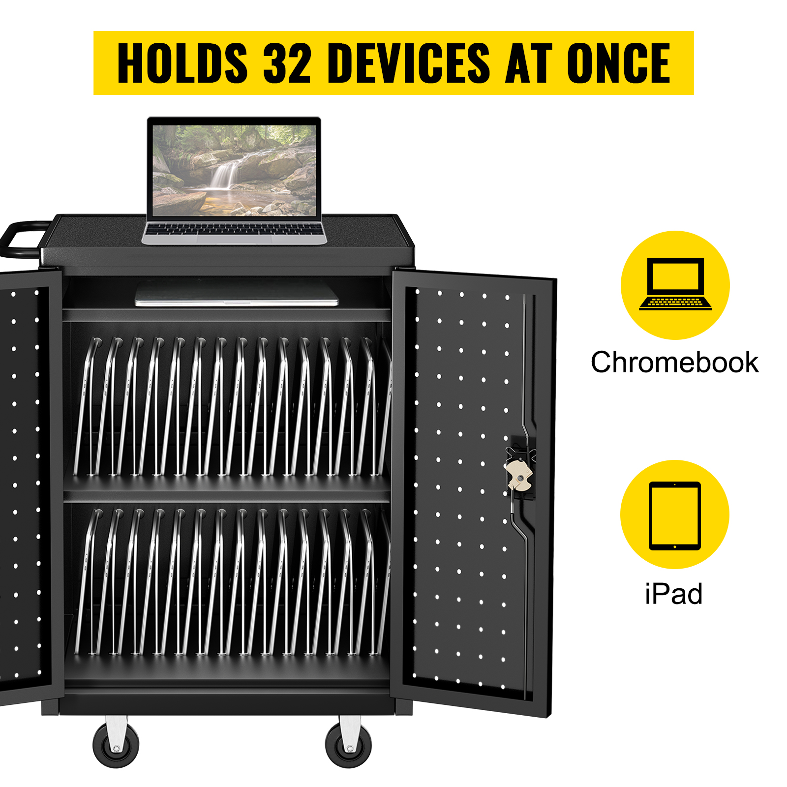 VEVOR Mobile Charging Cart, 32 Device, Two-Layer Charging Cabinet for ...