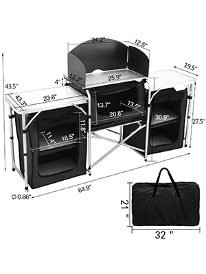 camping outdoor kitchen, black, foldable