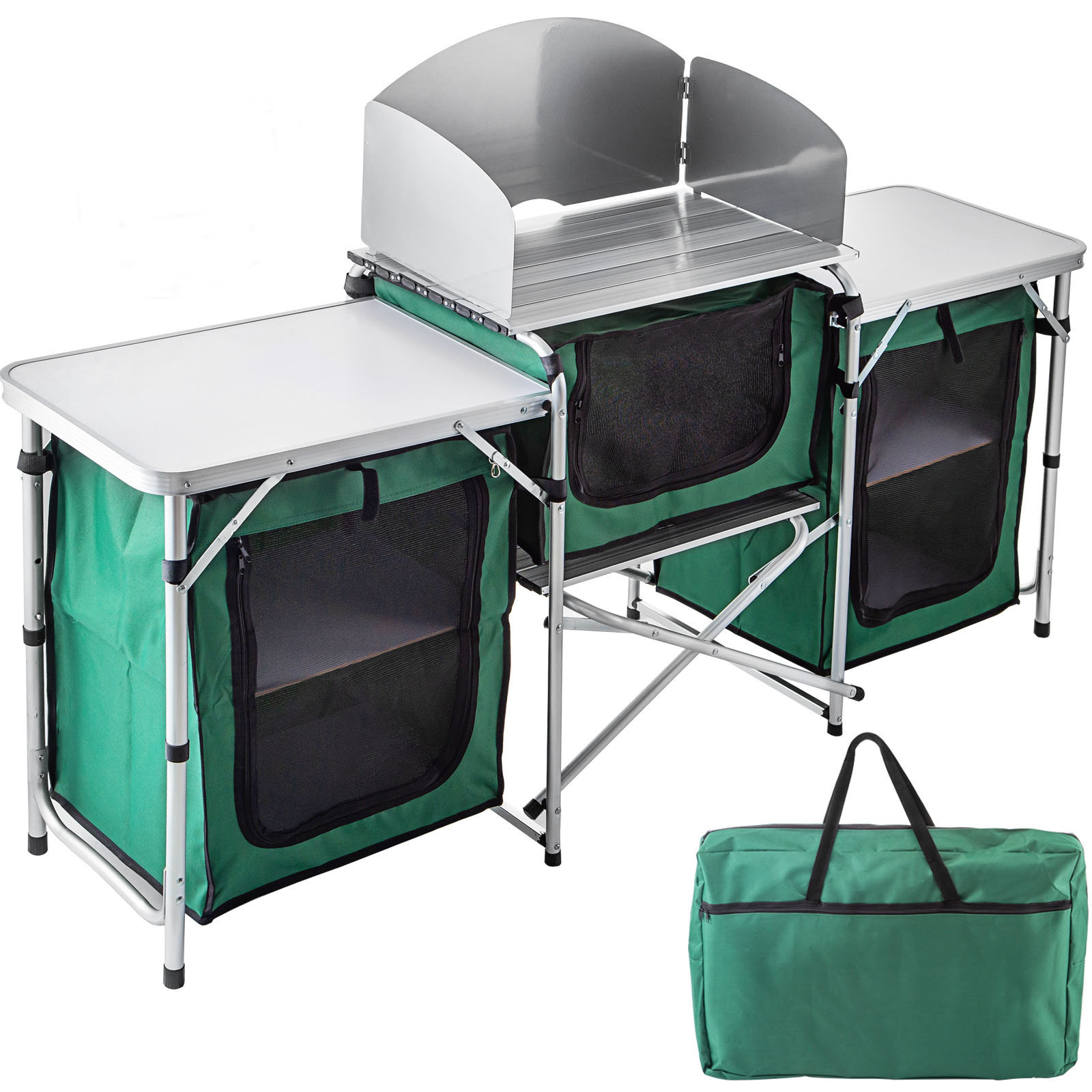 Folding Camping Kitchen Table 4 Tier Storage Shelf BBQ Picnic Cupboard Worktop 