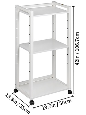 VEVOR Printer Stand, 3-Tier Rolling Printer Cart, Adjustable Storage Shelf Rack on Lockable Wheels, 19.69x 13.78x 42 inch Printer Table for Home Office Small Spaces Organization, White