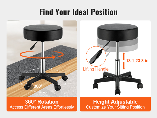 Tabouret de Bureau Tabouret à roulettes Professionnel avec Dossier Rotation  à 360° Chaise a Roulette Hauteur Réglable pour Salon de Massage Cuisine