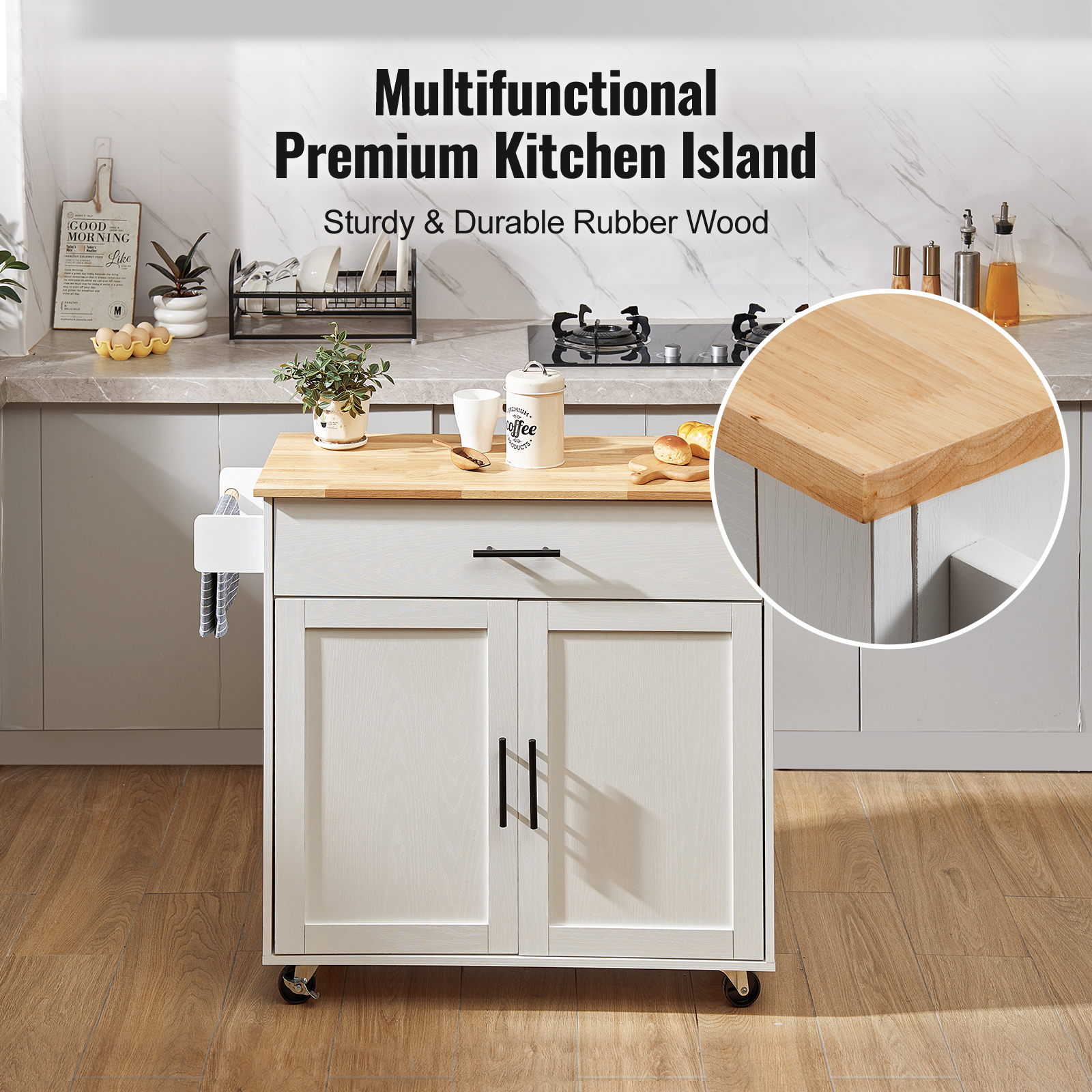 Drop-Leaf Kitchen Island Trolley Cart Wood Storage Cabinet w/ Drawers/Rack - Picture 32 of 110