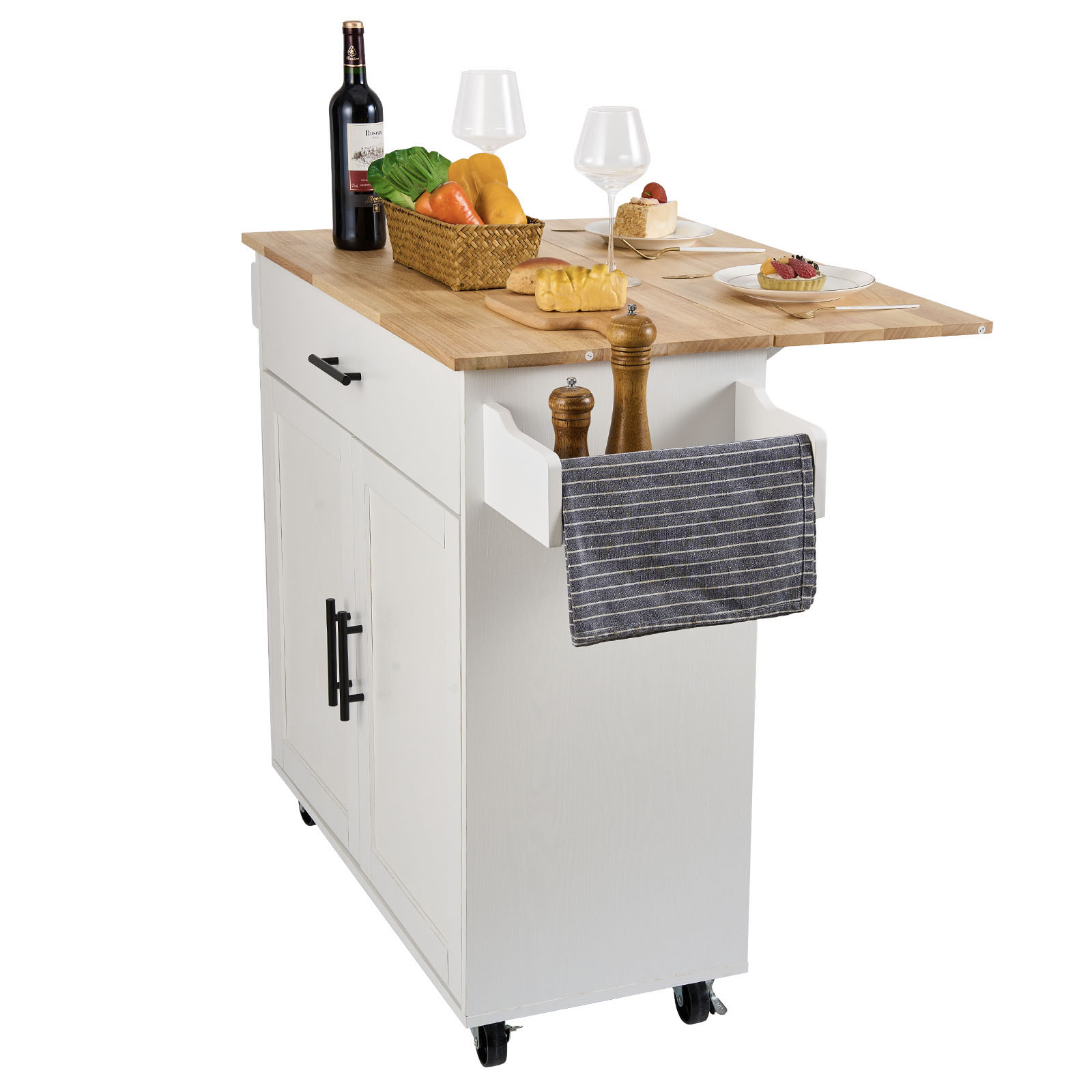 Drop-Leaf Kitchen Island Trolley Cart Wood Storage Cabinet w/ Drawers/Rack - Picture 36 of 110