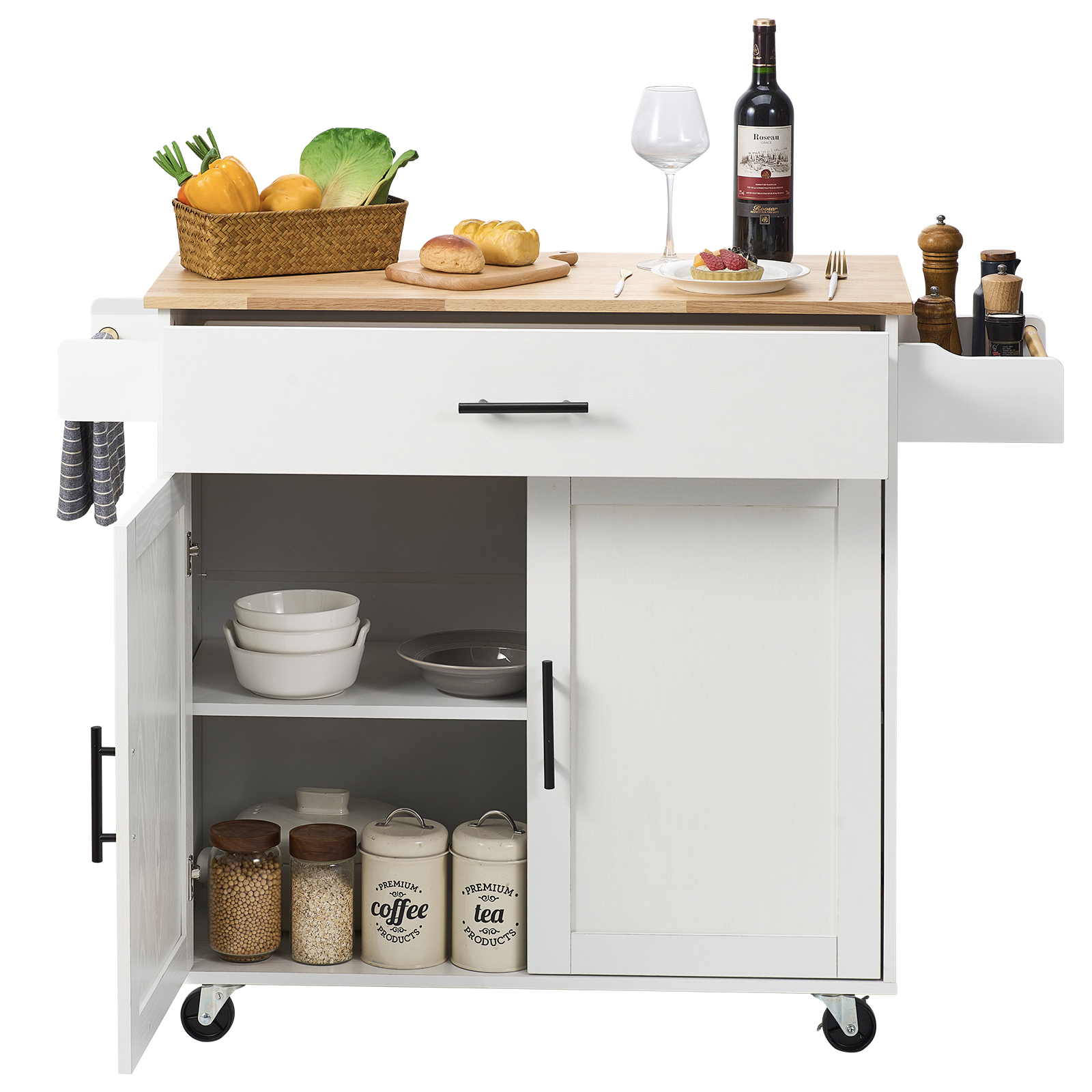 Drop-Leaf Kitchen Island Trolley Cart Wood Storage Cabinet w/ Drawers/Rack - Picture 37 of 110