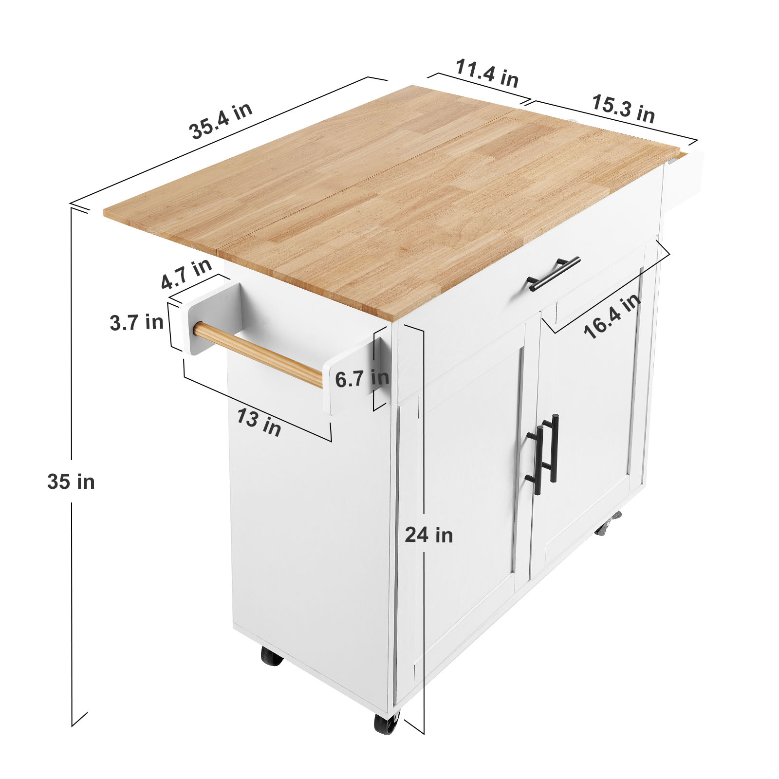 Drop-Leaf Kitchen Island Trolley Cart Wood Storage Cabinet w/ Drawers/Rack - Picture 34 of 110