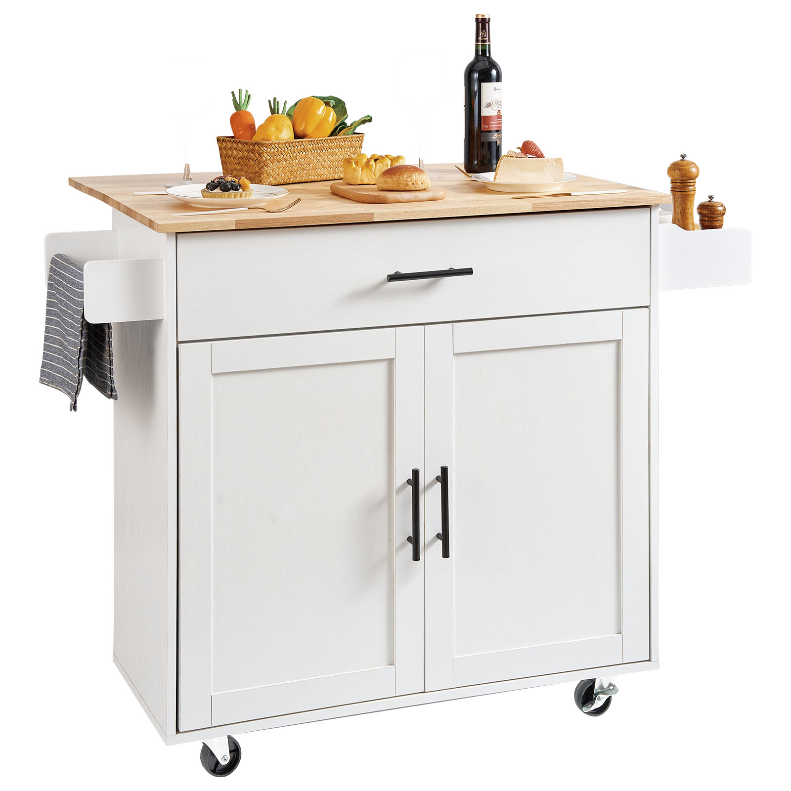 Drop-Leaf Kitchen Island Trolley Cart Wood Storage Cabinet w/ Drawers/Rack - Picture 27 of 110