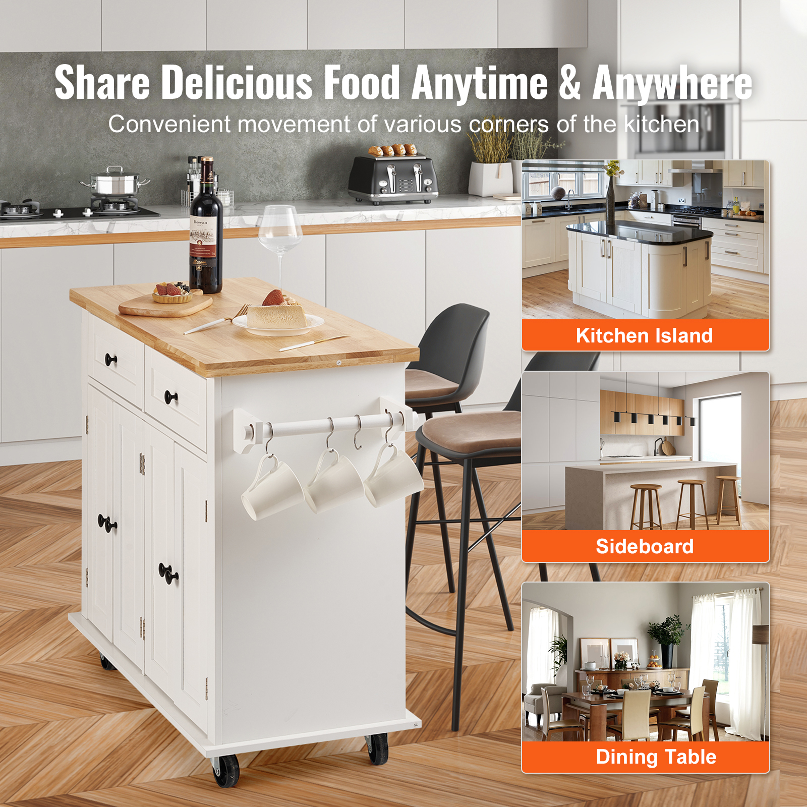 Drop-Leaf Kitchen Island Trolley Cart Wood Storage Cabinet w/ Drawers/Rack - Picture 7 of 110