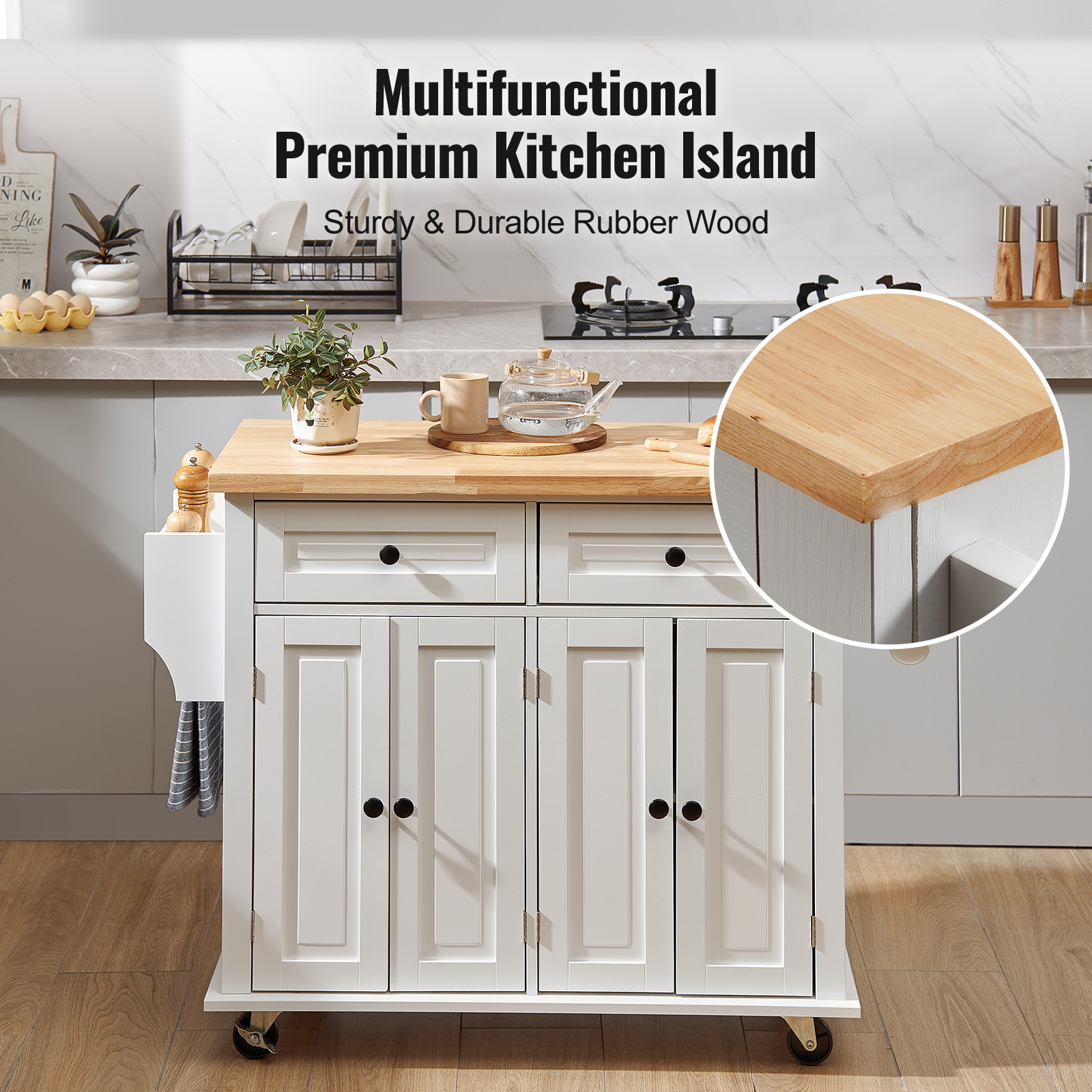 Drop-Leaf Kitchen Island Trolley Cart Wood Storage Cabinet w/ Drawers/Rack - Picture 8 of 110