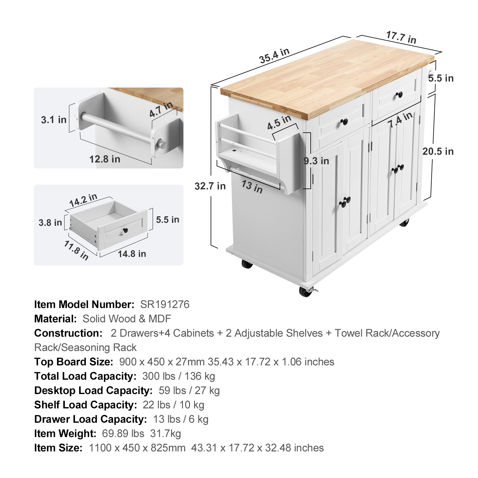 Drop-Leaf Kitchen Island Trolley Cart Wood Storage Cabinet w/ Drawers/Rack - Picture 9 of 110