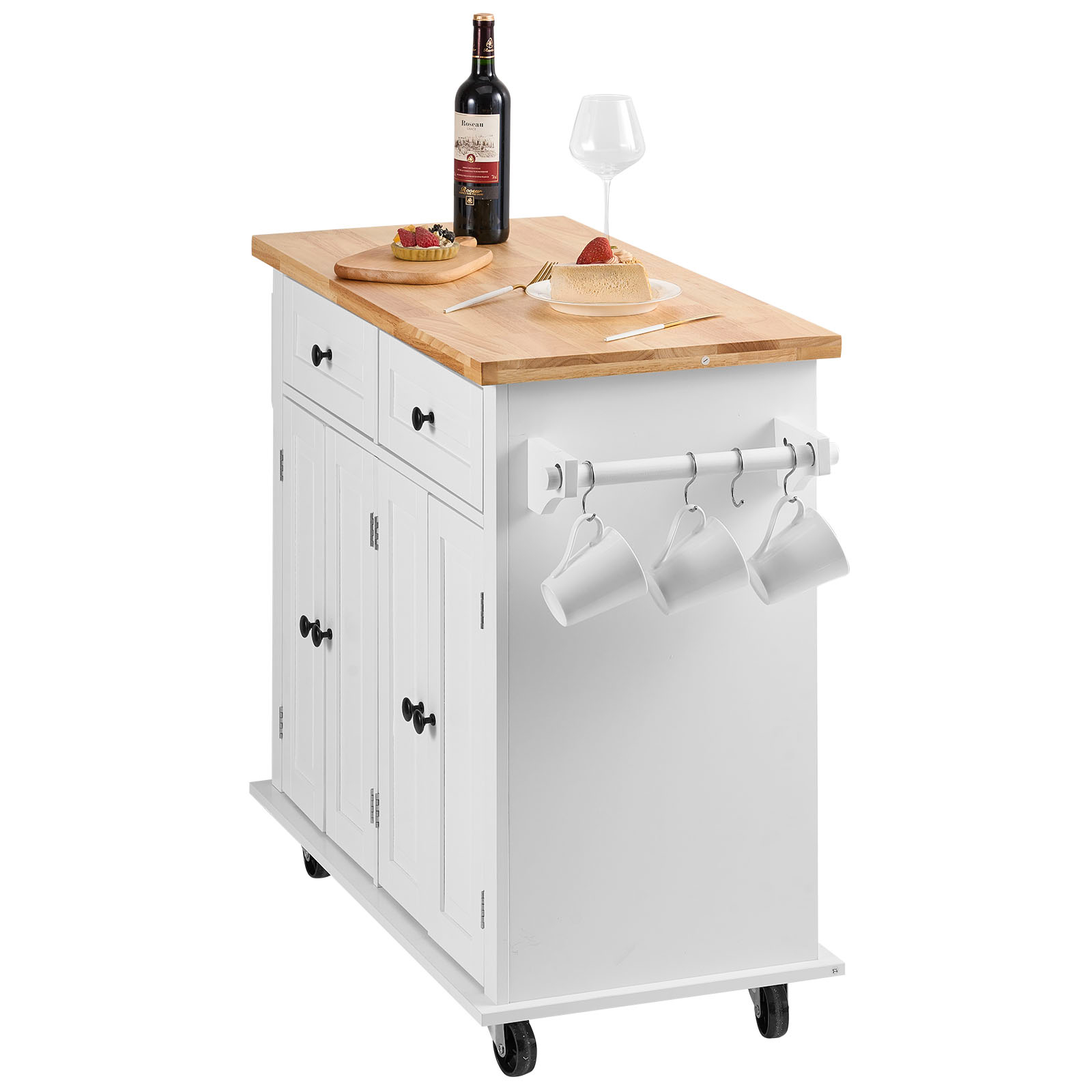Drop-Leaf Kitchen Island Trolley Cart Wood Storage Cabinet w/ Drawers/Rack - Picture 12 of 110