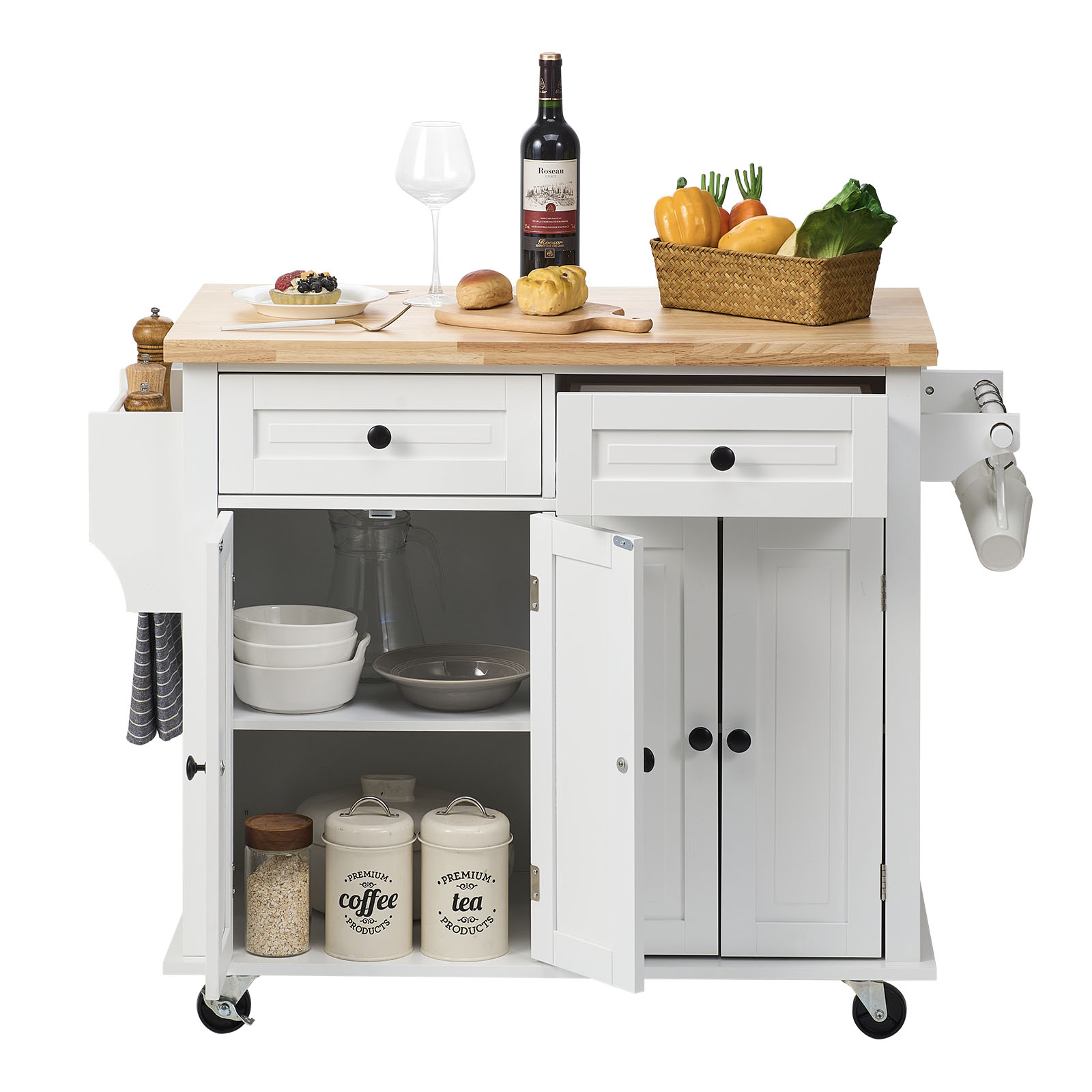 Drop-Leaf Kitchen Island Trolley Cart Wood Storage Cabinet w/ Drawers/Rack - Picture 13 of 110