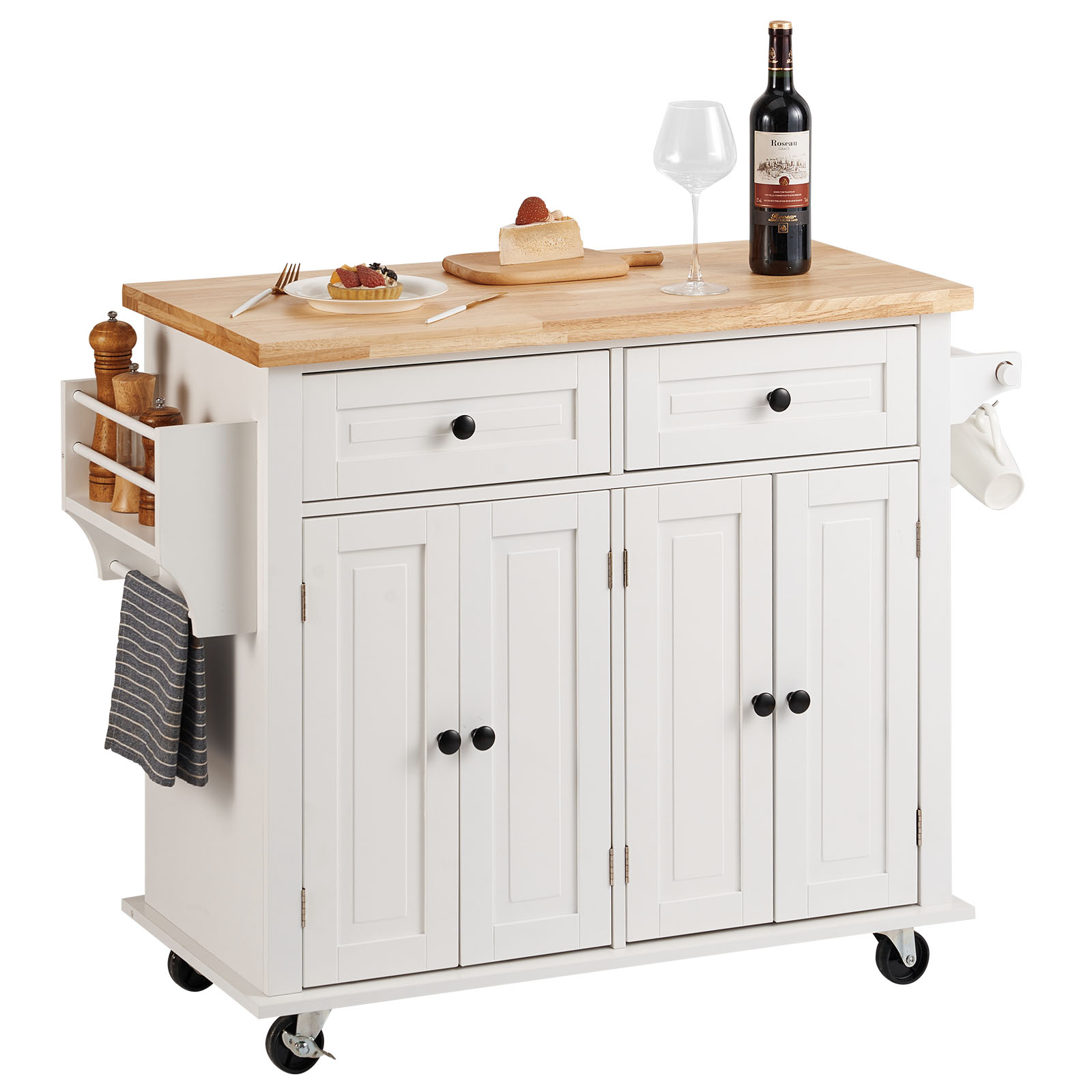 Drop-Leaf Kitchen Island Trolley Cart Wood Storage Cabinet w/ Drawers/Rack - Picture 3 of 110