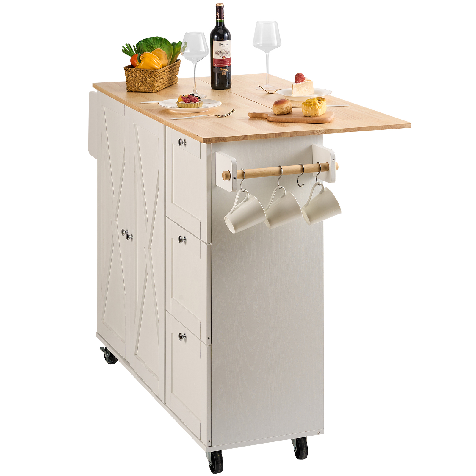 Drop-Leaf Kitchen Island Trolley Cart Wood Storage Cabinet w/ Drawers/Rack - Picture 24 of 110