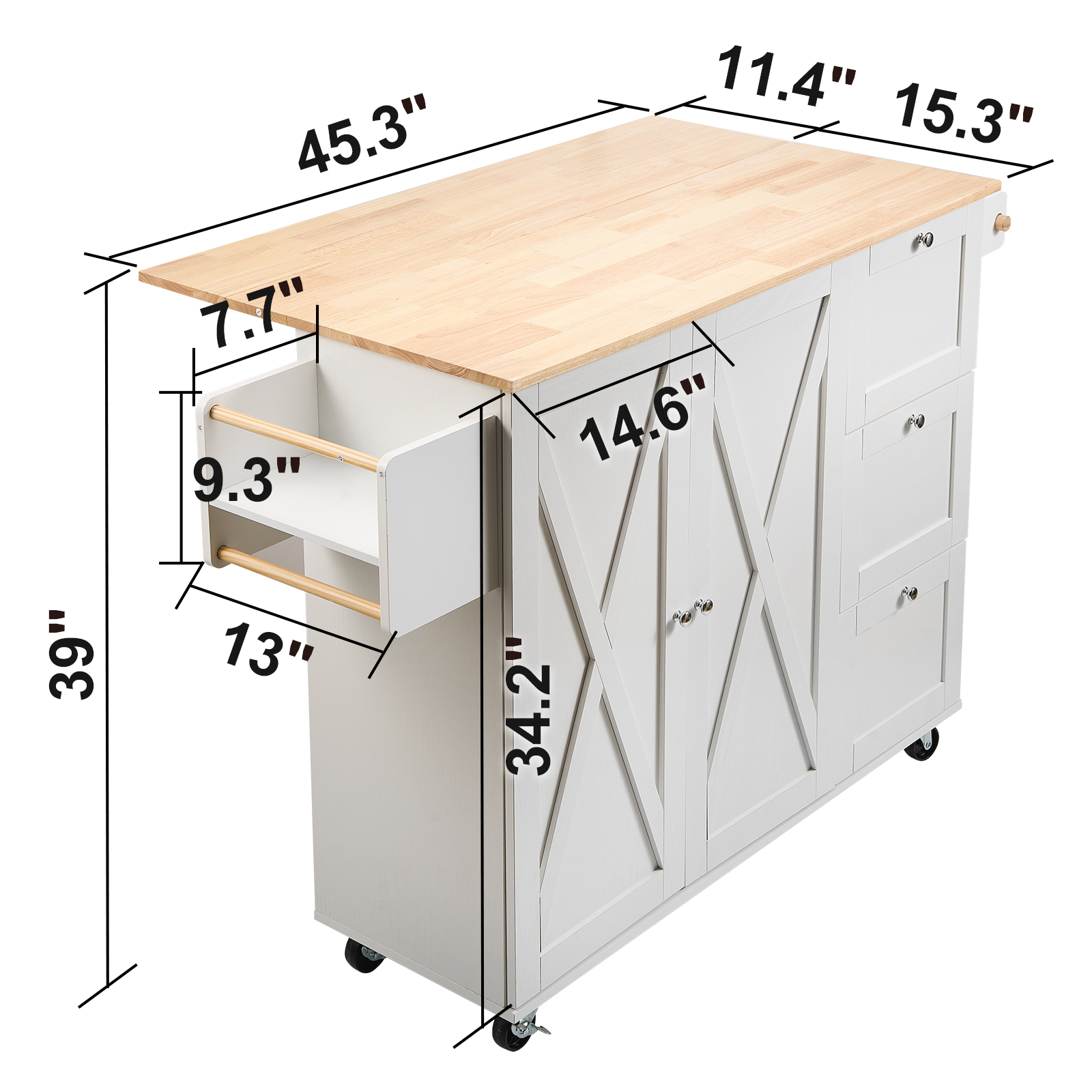 Drop-Leaf Kitchen Island Trolley Cart Wood Storage Cabinet w/ Drawers/Rack - Picture 22 of 110