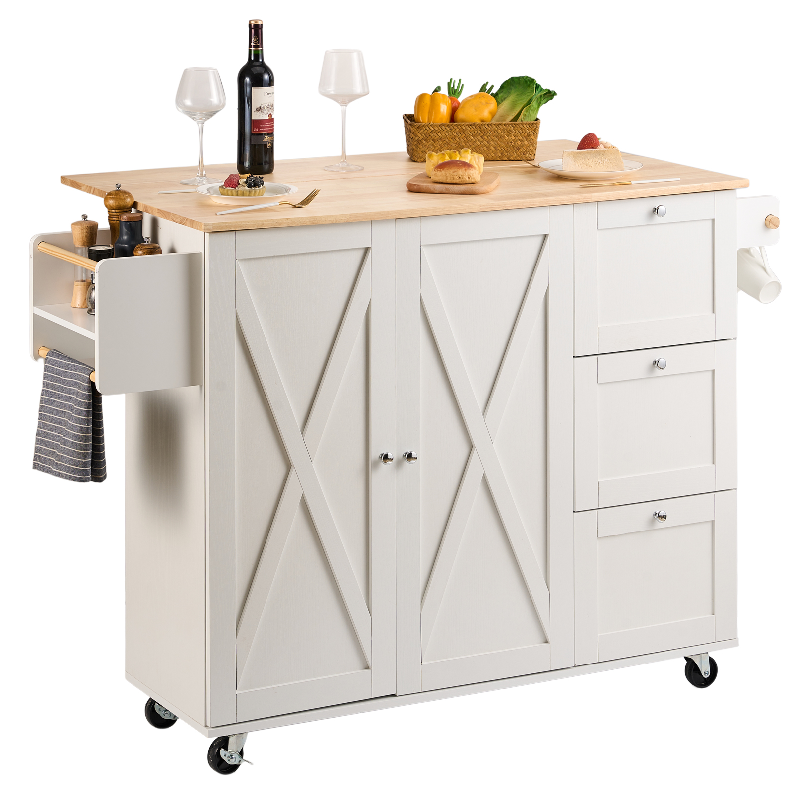 Drop-Leaf Kitchen Island Trolley Cart Wood Storage Cabinet w/ Drawers/Rack - Picture 15 of 110