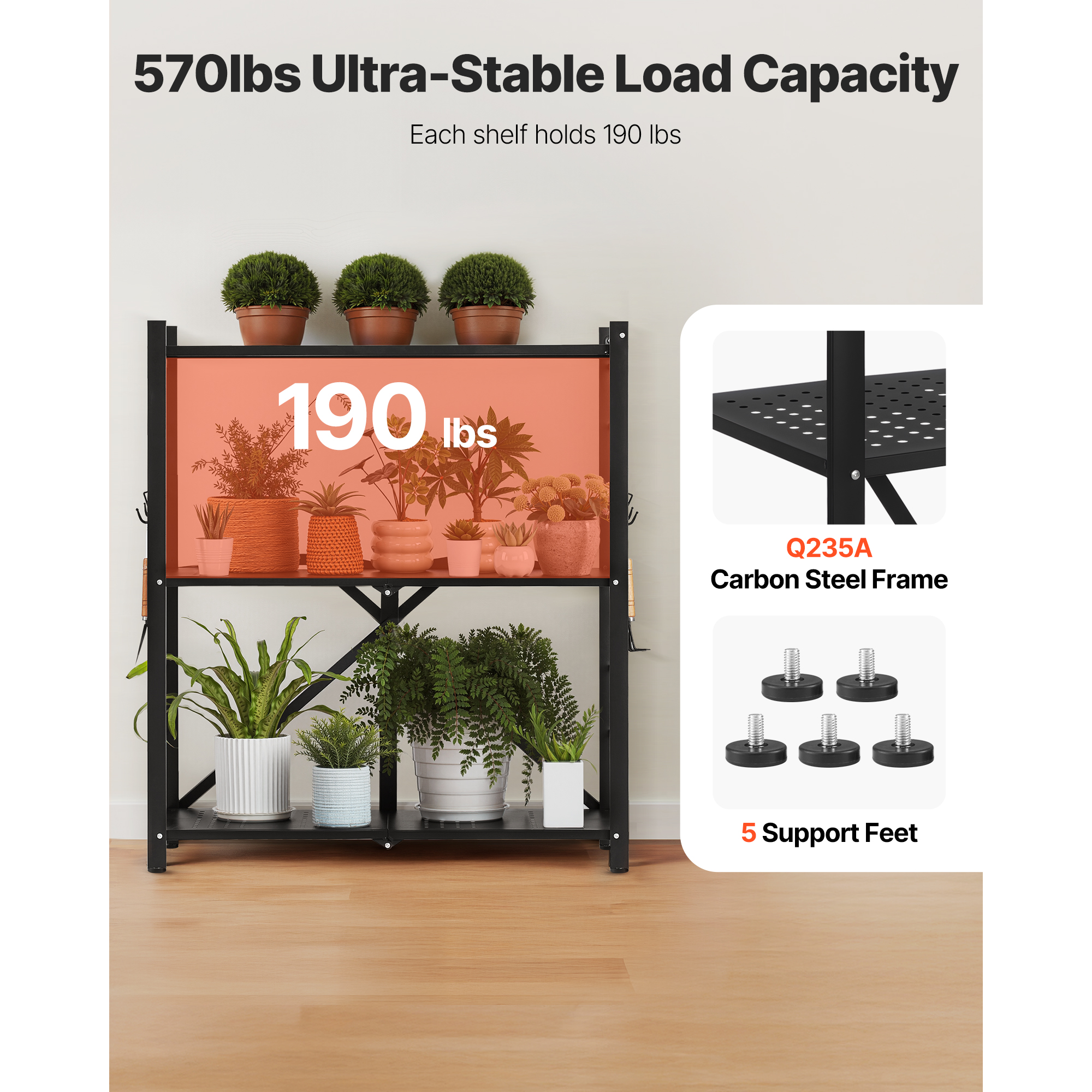 Mophorn 3-Tier Foldable Storage Shelf, 30W x 13D x 36H Inch Metal Rack ...