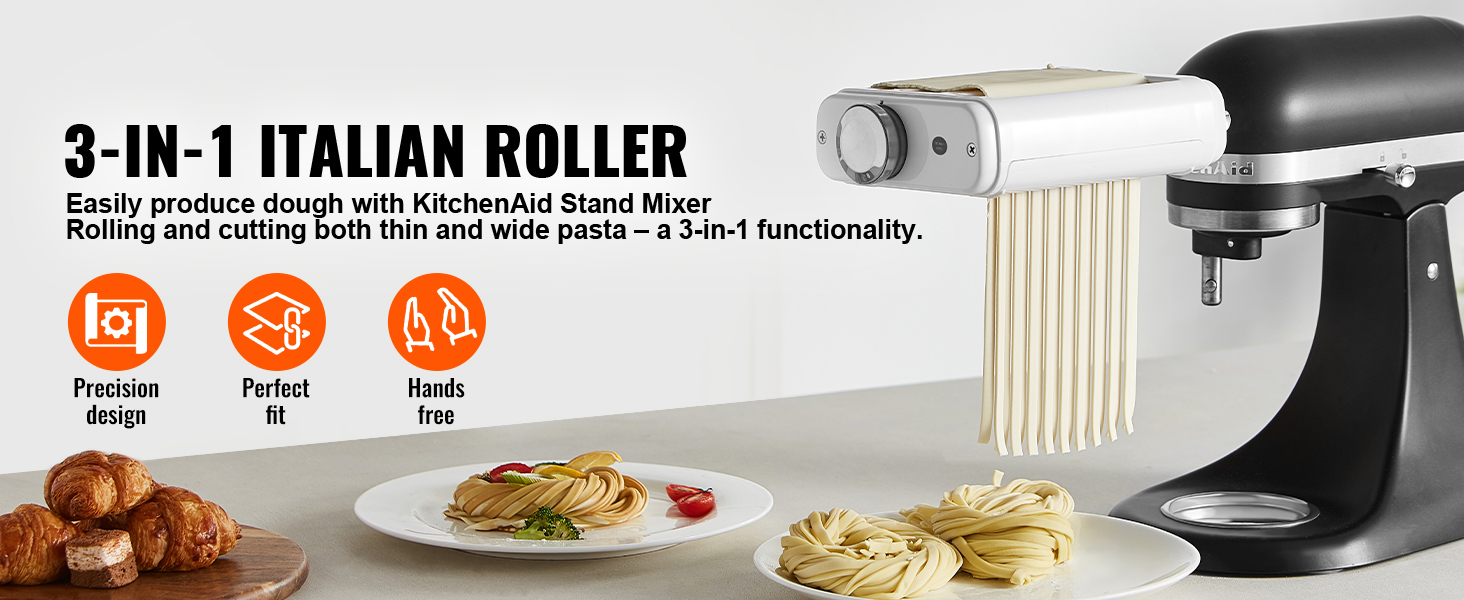 3-IN-1 Pasta Attachment for KitchenAid Stand Mixer Pasta Roller - Main Image