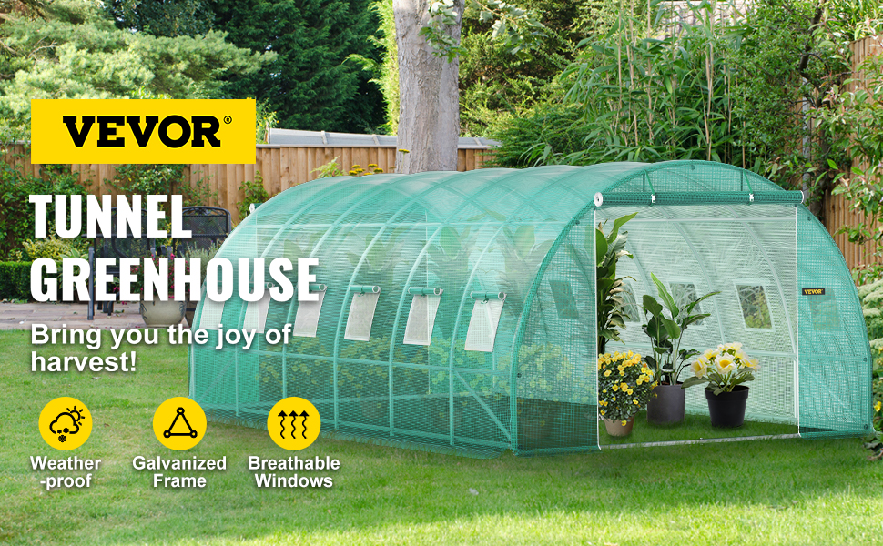 Tunnel Greenhouse,20 x 10 x7 ft,Green