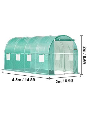 Tunnel Greenhouse,15 x 7 x 7 ft,Green