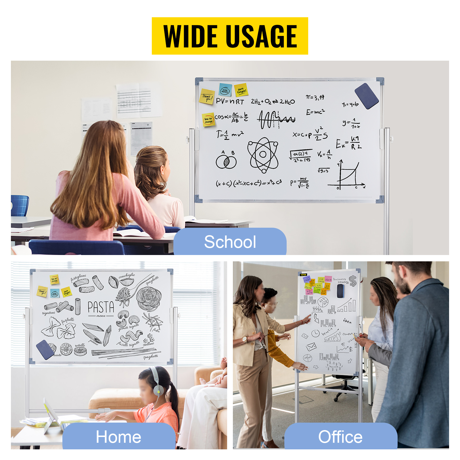 VEVOR Magnetic Whiteboard Dry Erase Board 36 x 24 Wall Mounted for Office