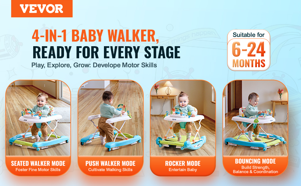大人気　24aw fcrb BABY SET 4-in-1 Baby Walker Foldable Activity Center Adjustable