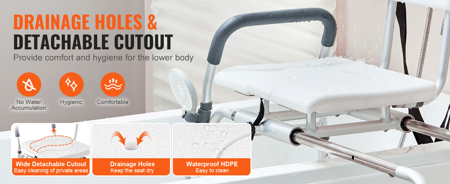 400lbs Sliding Tub Transfer Bench Shower Chair&Cut-Out Seat