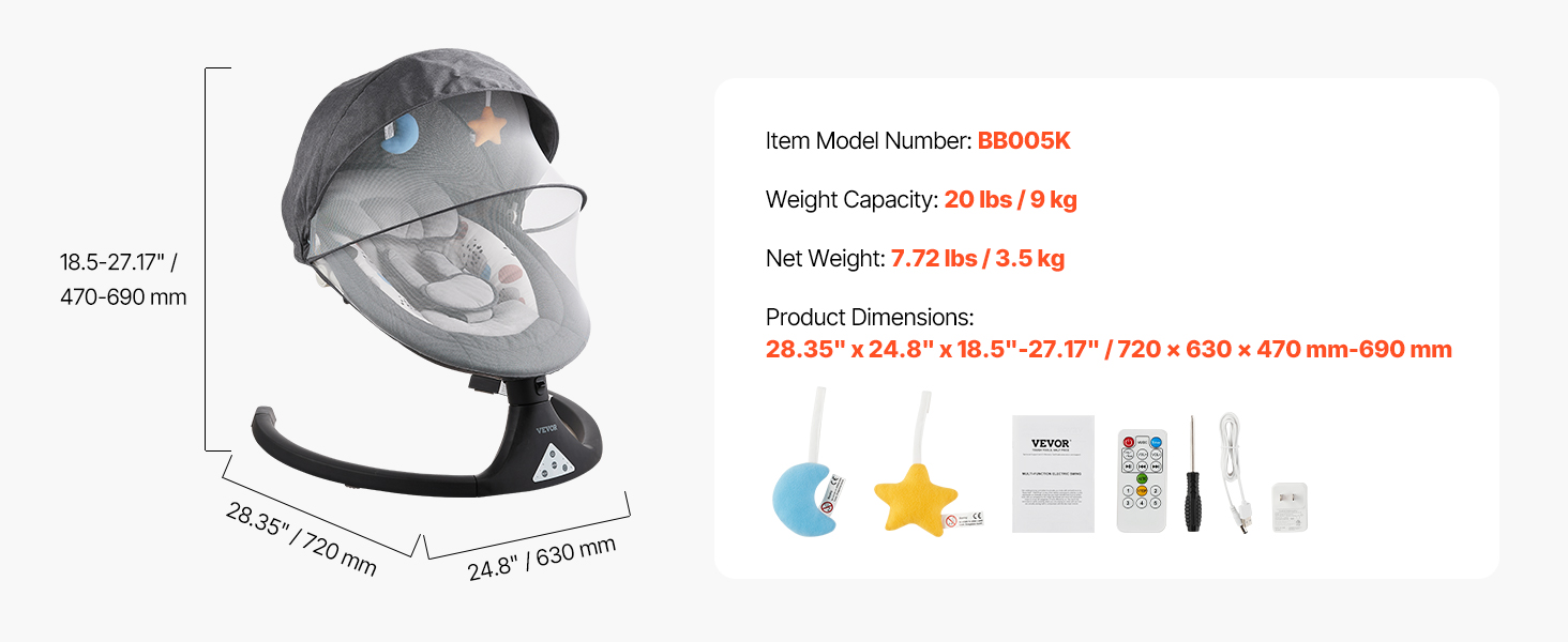 Baby swing,5 speeds,mosquito net