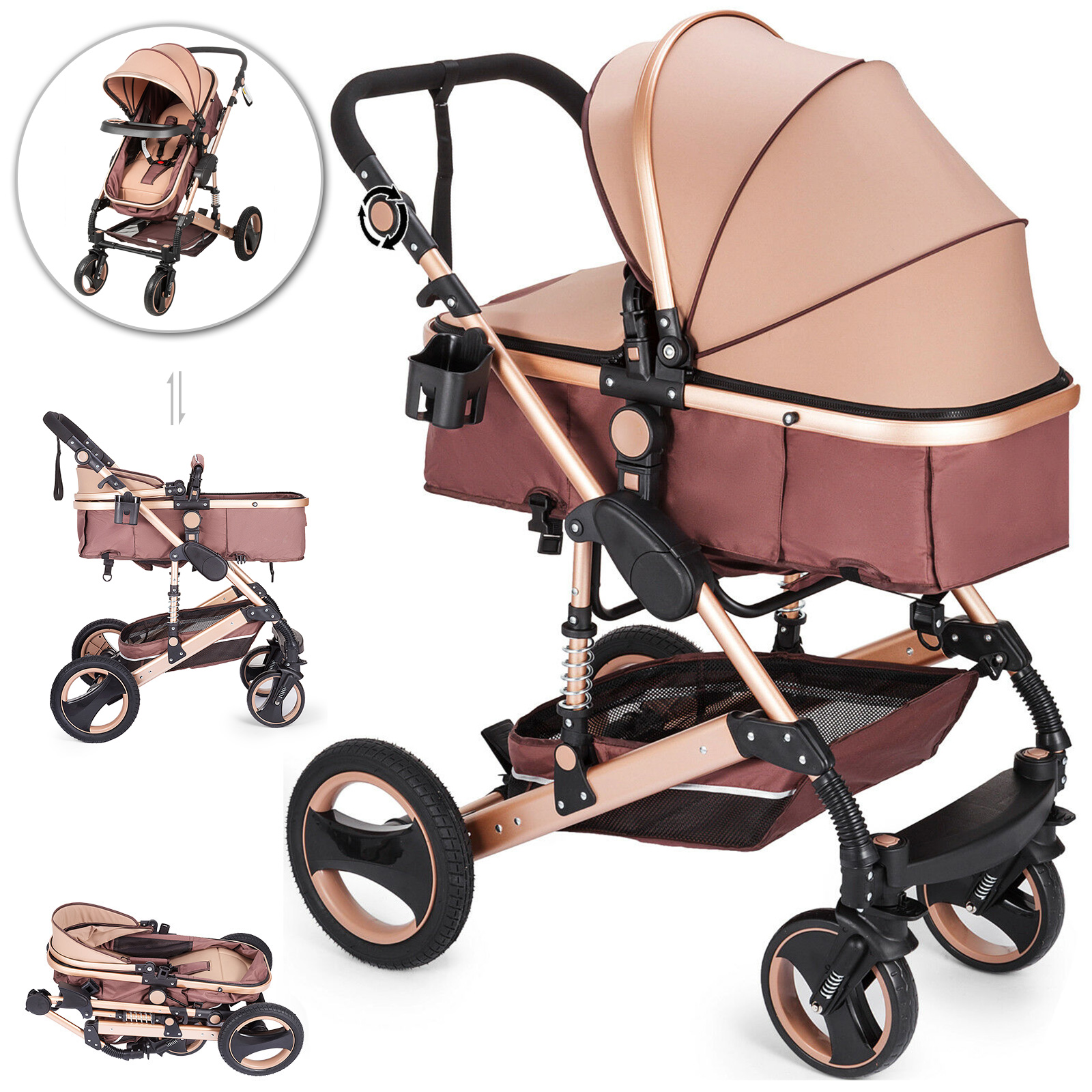 3 en 1, poussette pour bébé, pliable