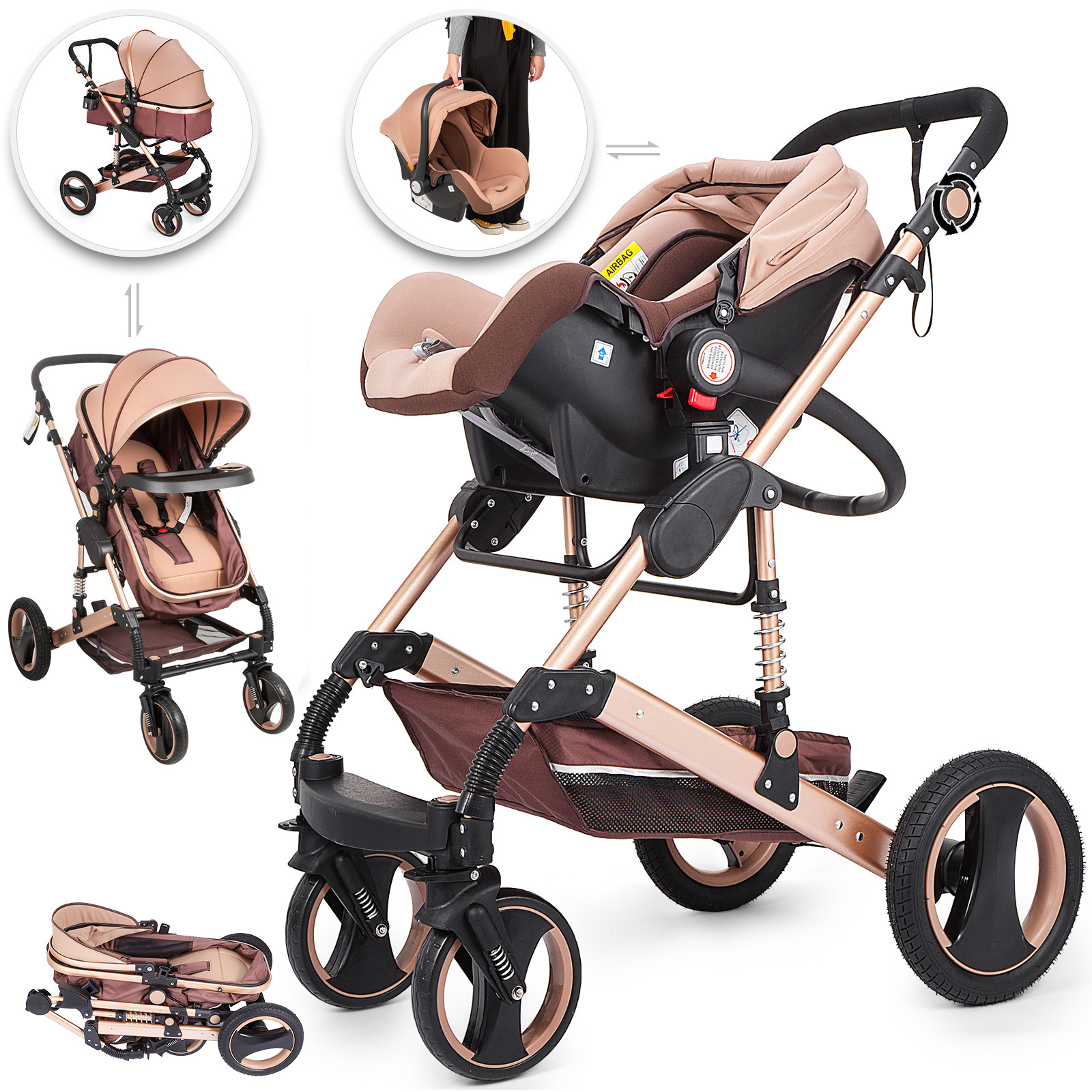 3 en 1, poussette pour bébé, pliable