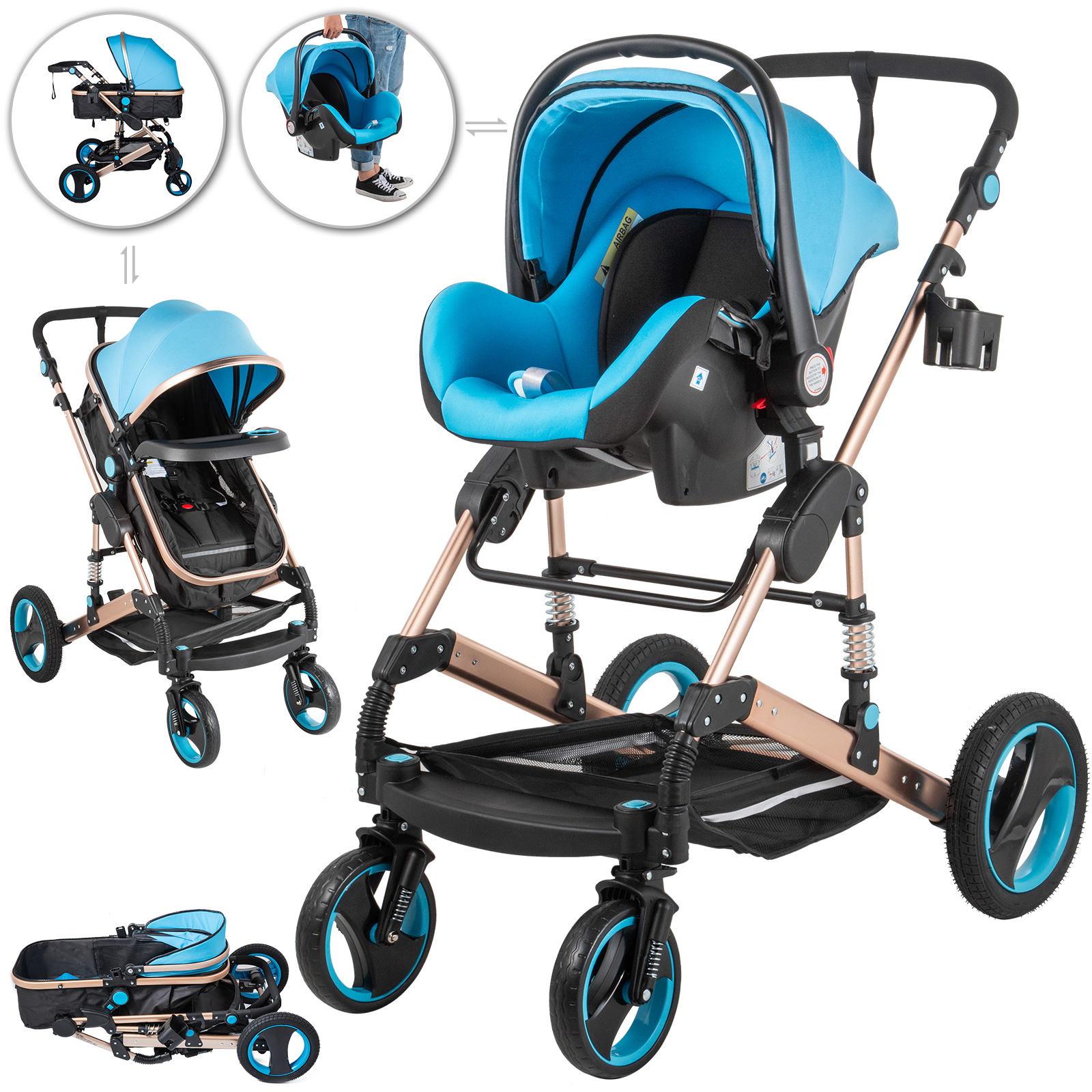 3 en 1, poussette pour bébé, pliable