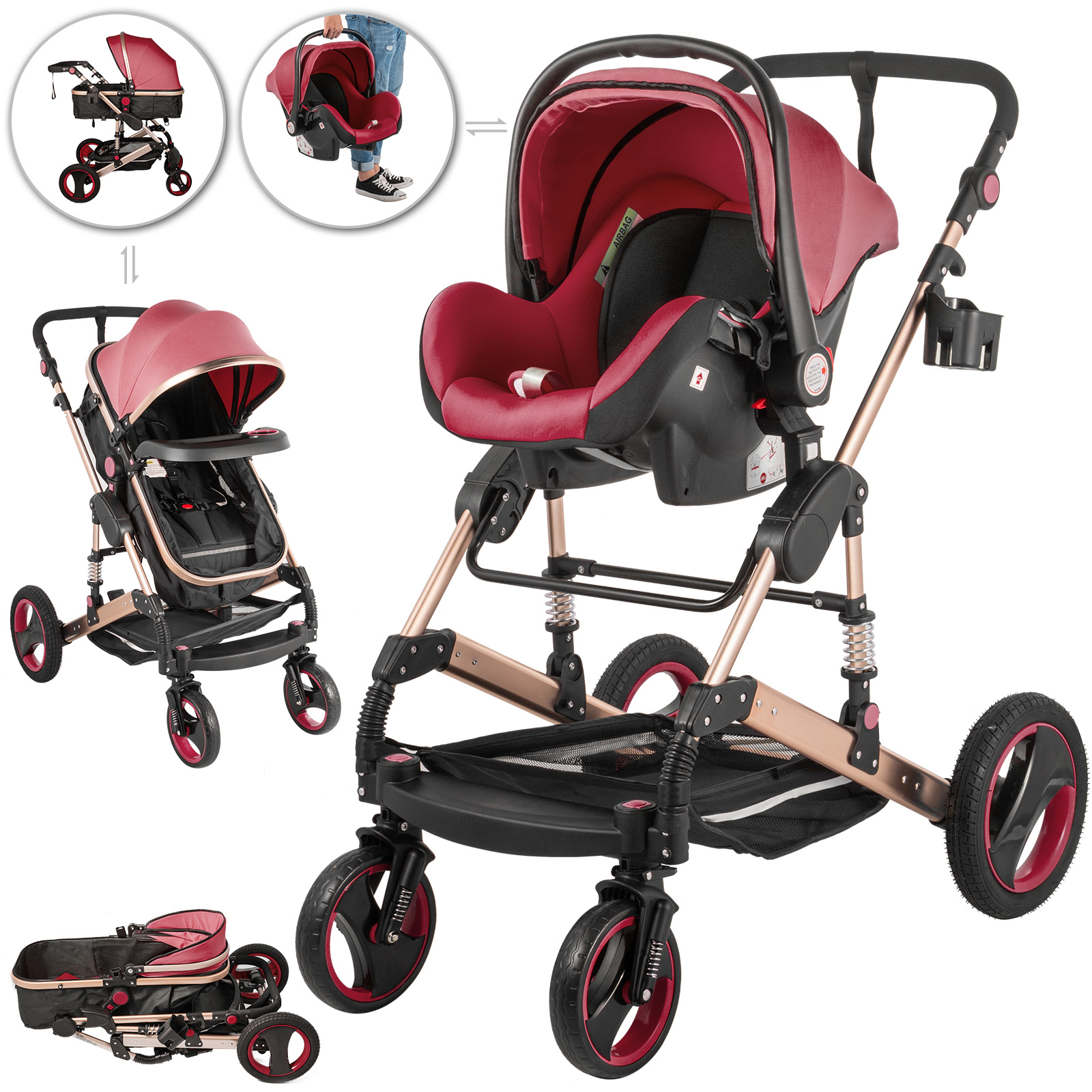 3 en 1, poussette pour bébé, pliable