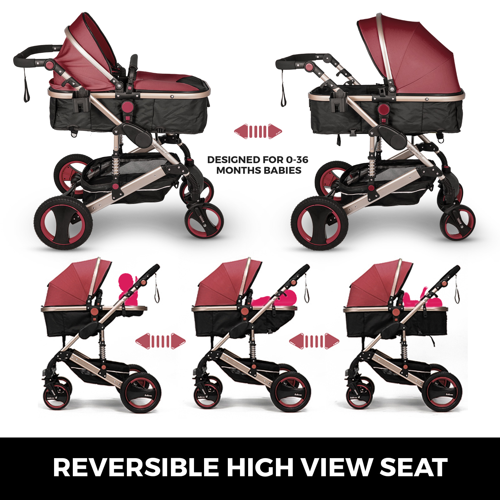 Luxury 3 in 1 Foldable Baby Stroller High View Pram Pushchair Bassinet&Car Seat 