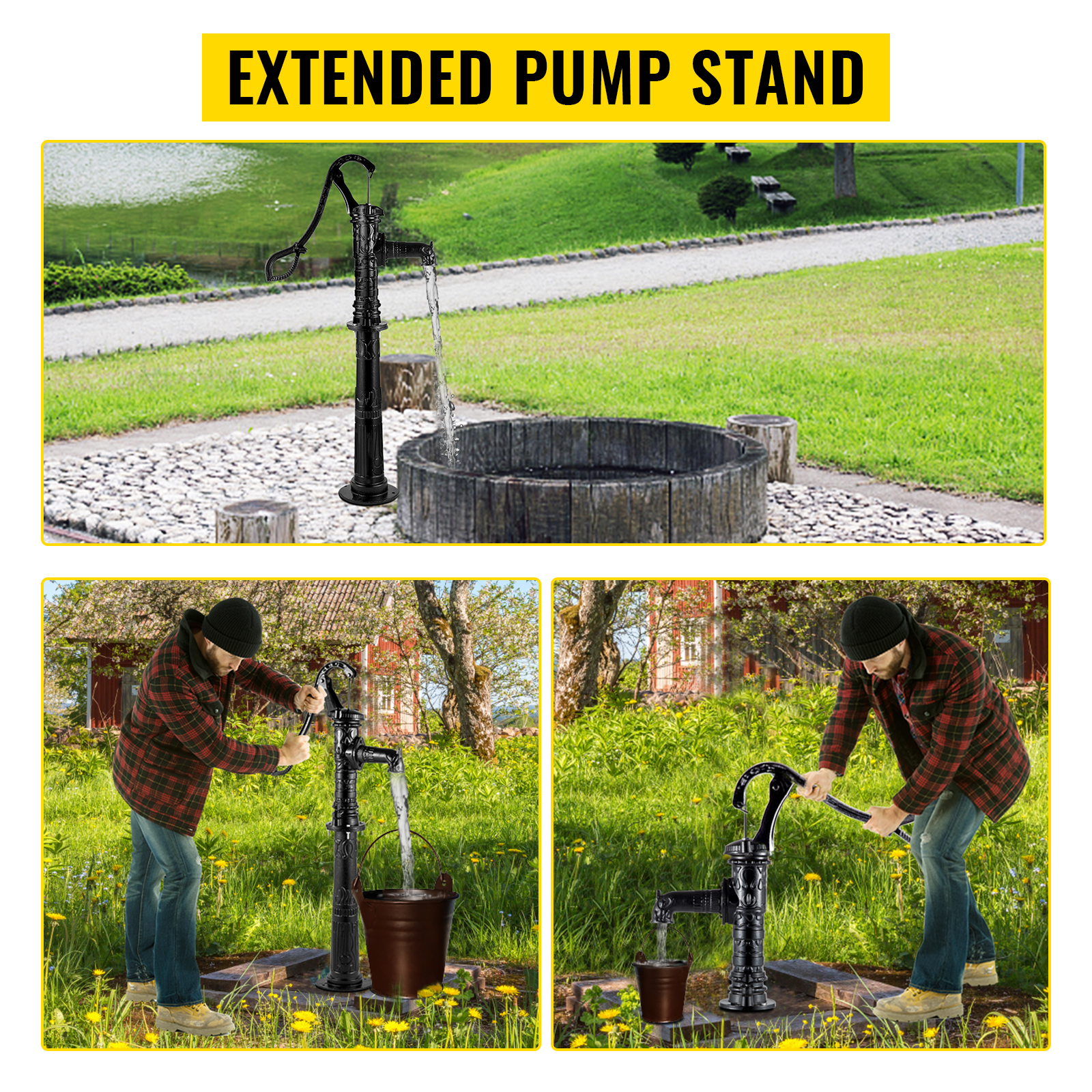 Efficient and Durable Stainless Steel hand water pump for well  for Home Garden Yard - 10m/32.8ft Range Pumping, Easy to Operate and  Install with Abundant Accessories Included : Patio, Lawn 